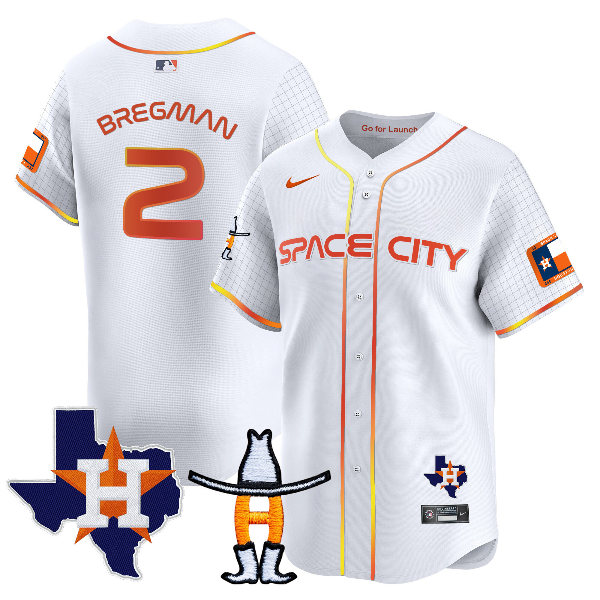 Alex Bregman Men's Houston Astros Space City Texas Patch Vapor Premier Limited White Jersey - All Stitched
