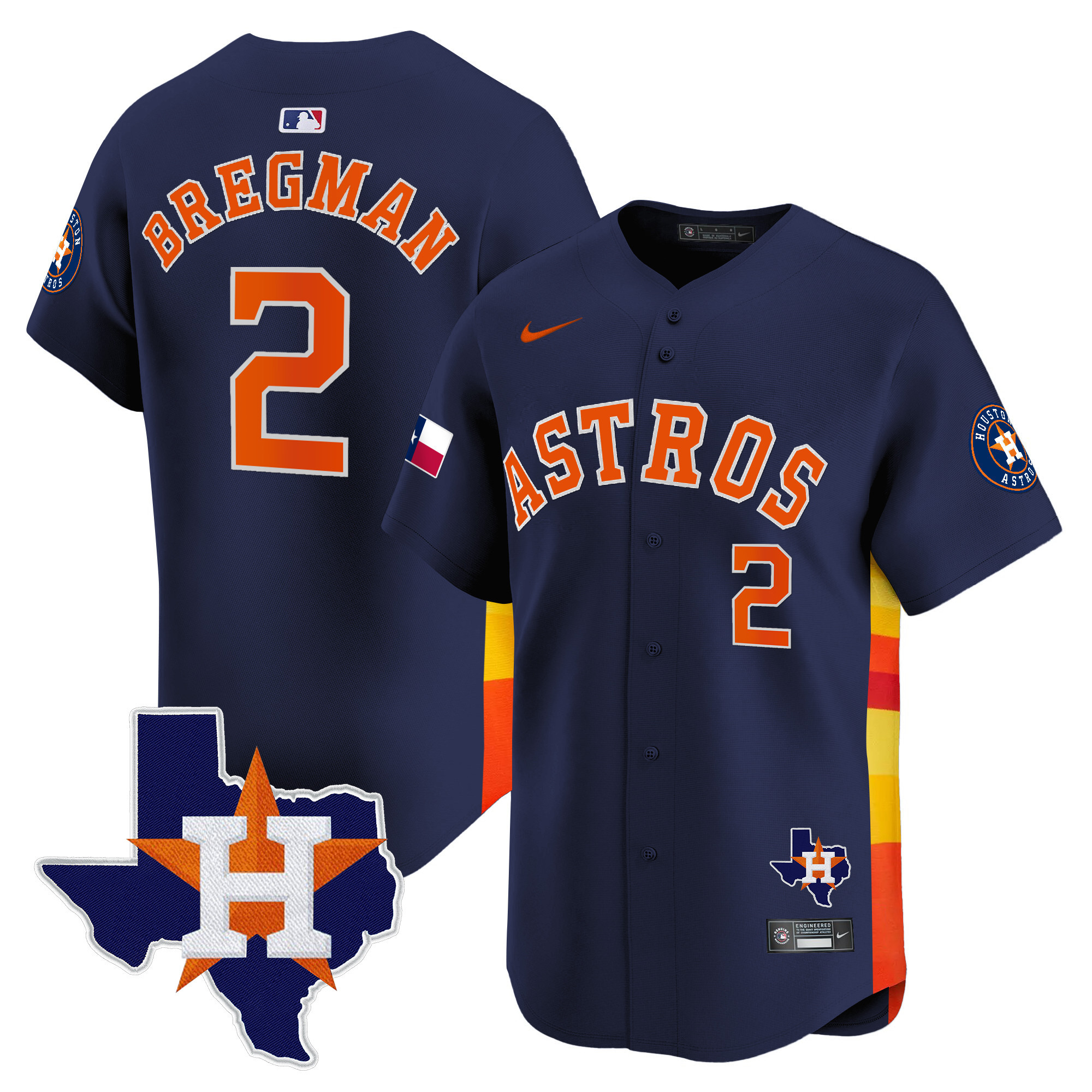 Alex Bregman Men's Houston Astros Texas Patch Vapor Premier Limited Navy Jersey - All Stitched