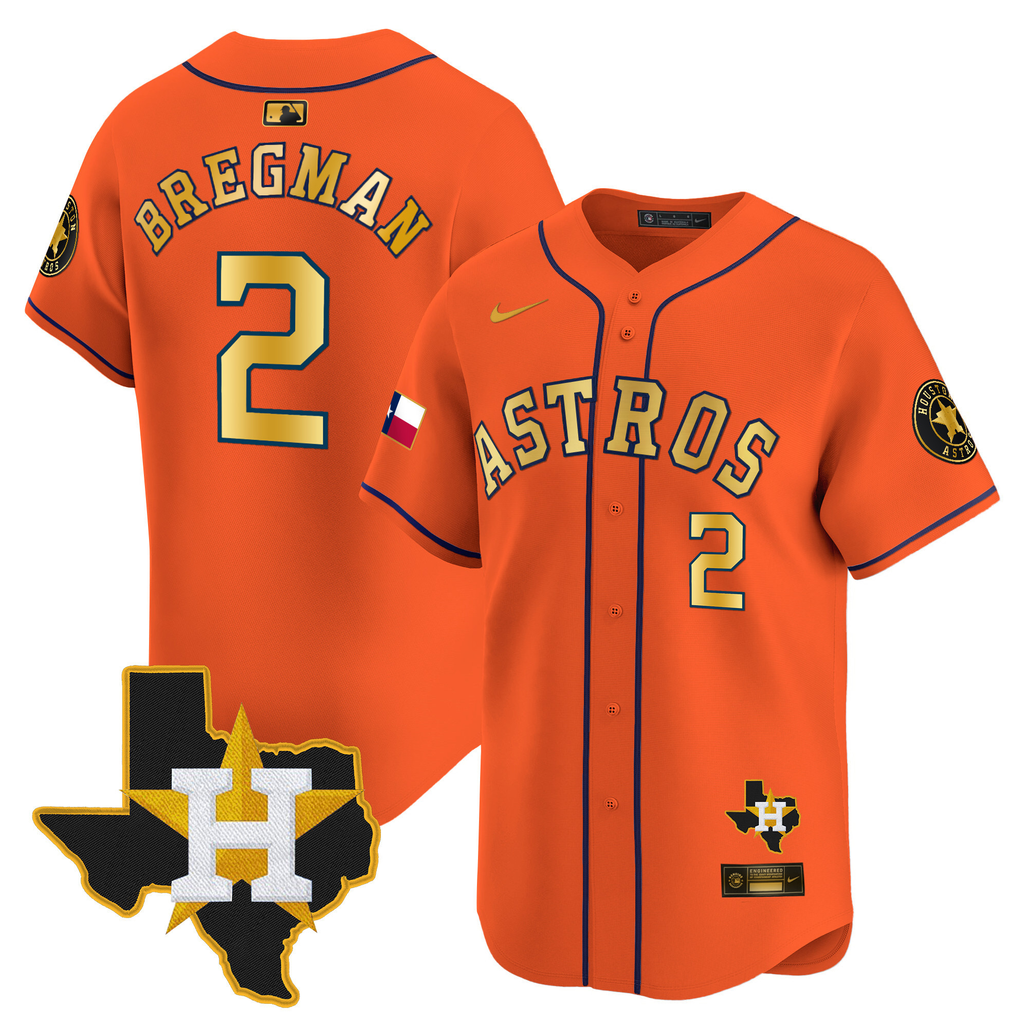 Alex Bregman Men's Houston Astros Texas Patch Vapor Premier Limited Orange Gold Jersey - All Stitched