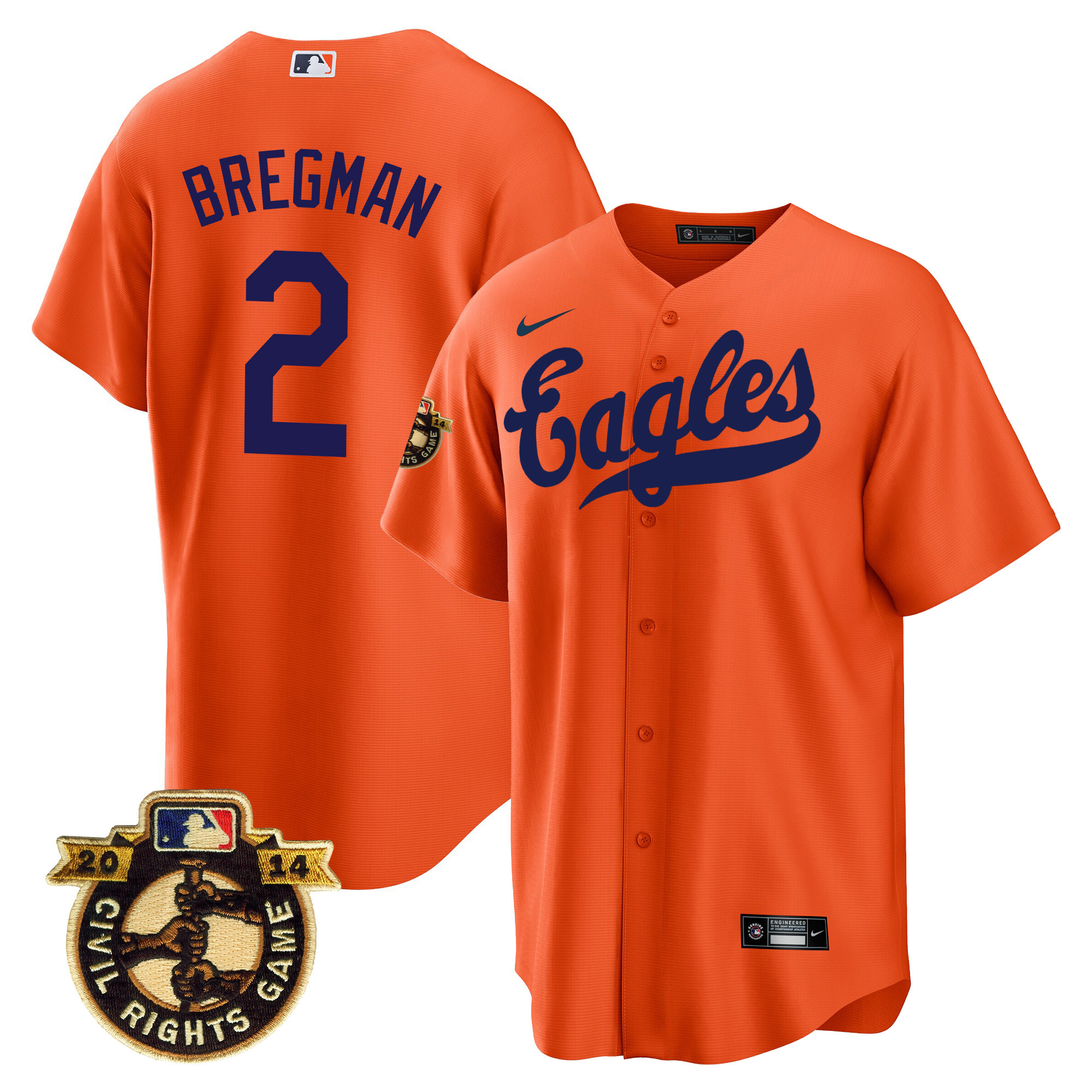 Alex Bregman Men's Houston Astros Throwback 1950 Houston Eagles Orange Jersey - All Stitched