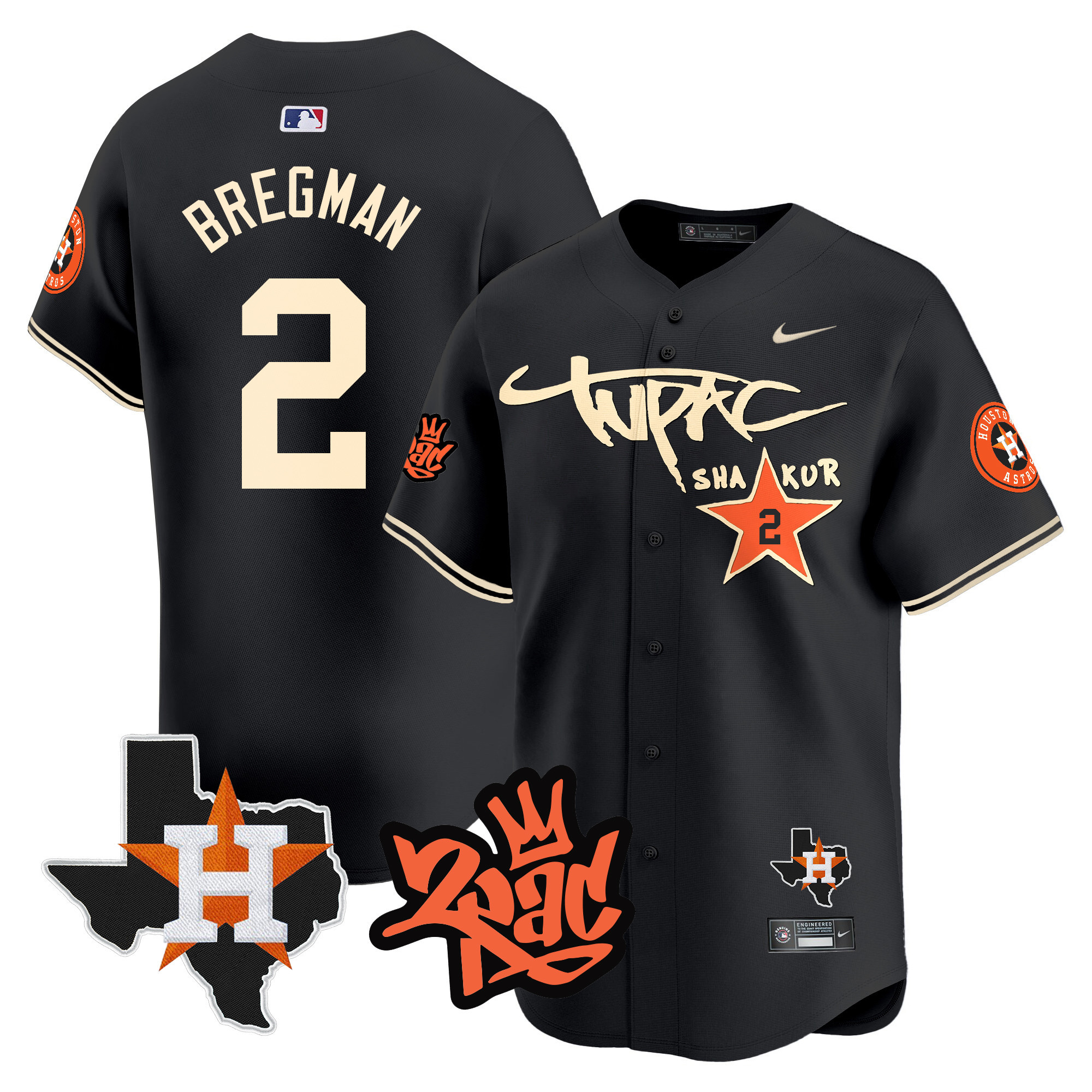 Alex Bregman Men's Houston Astros Tupac Shakur Vapor Premier Limited Black Jersey - All Stitched