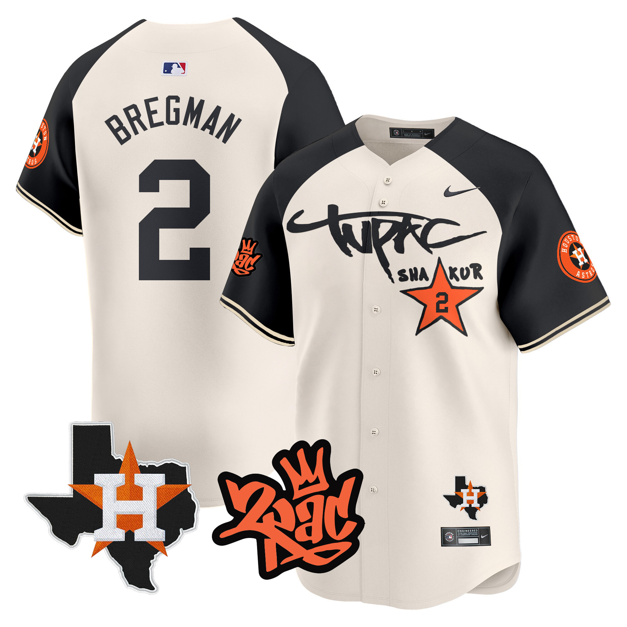 Alex Bregman Men's Houston Astros Tupac Shakur Vapor Premier Limited Cream Alternate Jersey - All Stitched