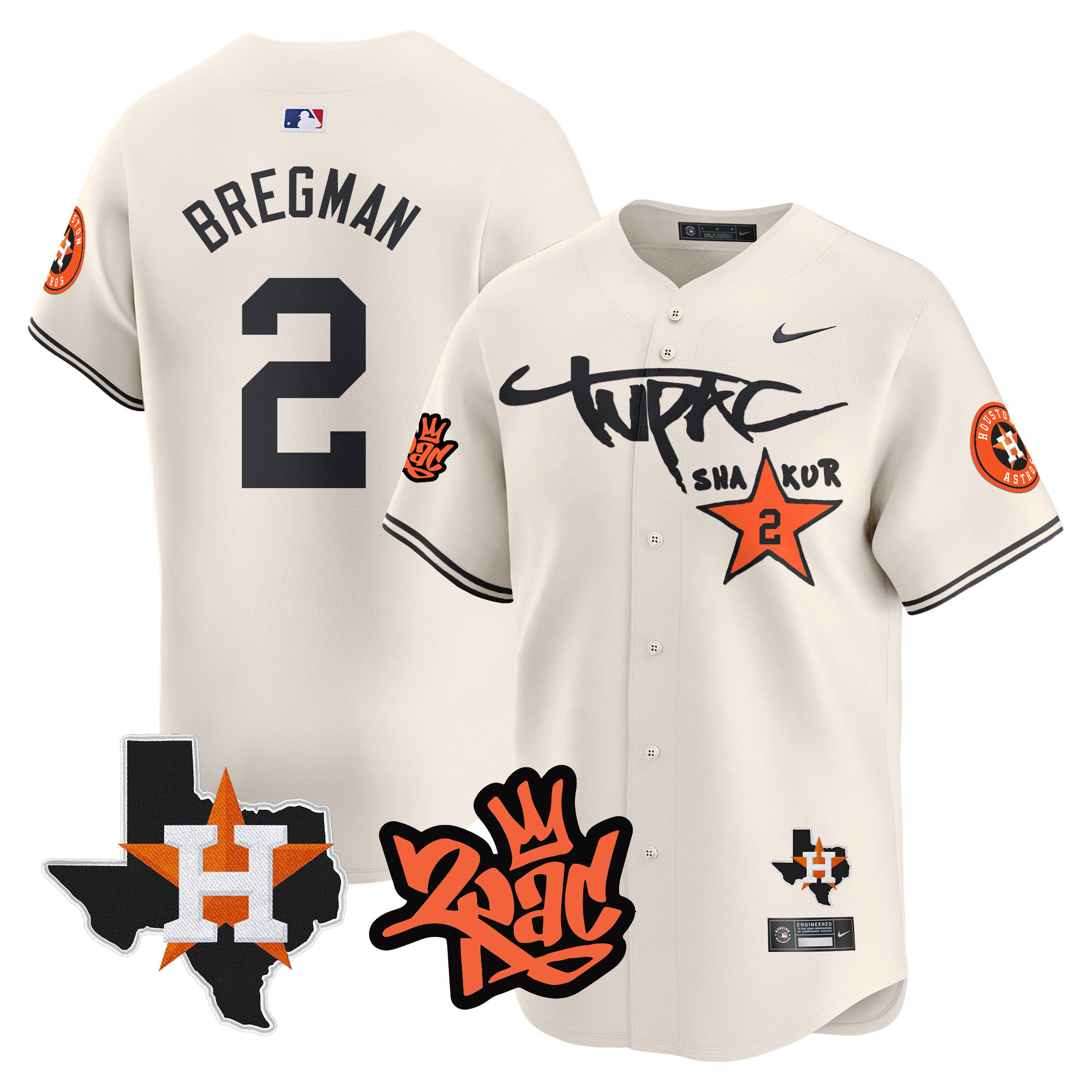 Alex Bregman Men's Houston Astros Tupac Shakur Vapor Premier Limited Cream Jersey - All Stitched