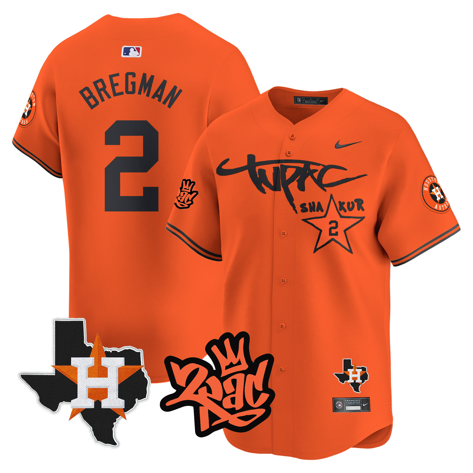 Alex Bregman Men's Houston Astros Tupac Shakur Vapor Premier Limited Orange Jersey - All Stitched