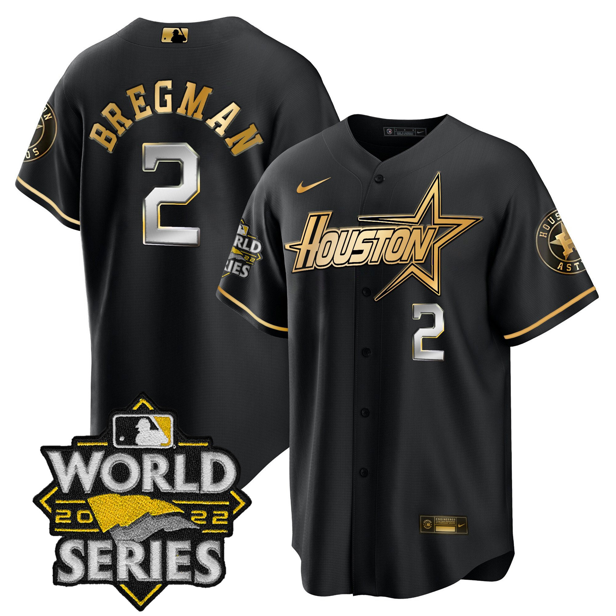 Alex Bregman Men's Houston Astros World Series Black Gold Special Cool Black Jersey - All Stitched