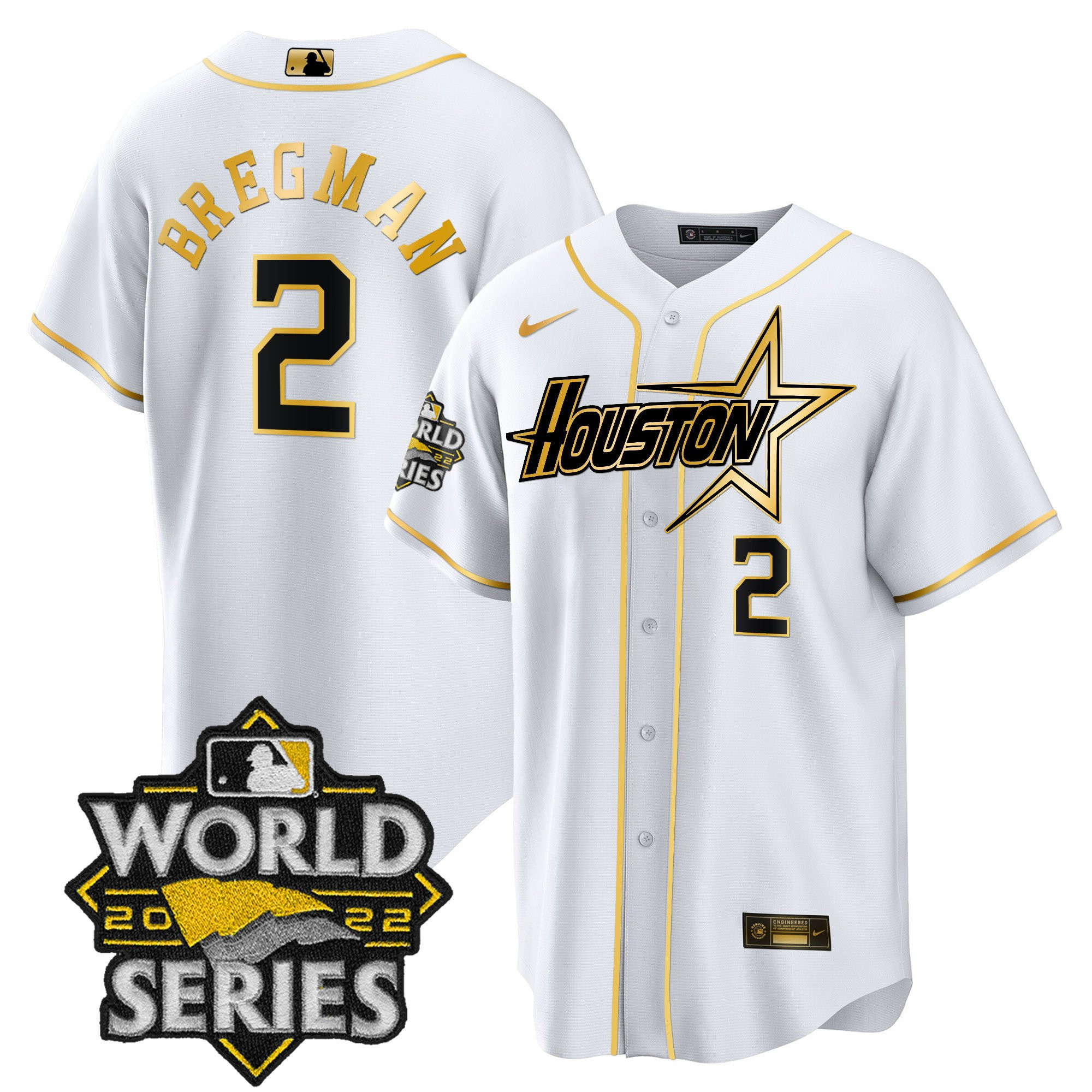 Alex Bregman Men's Houston Astros World Series Black Gold Special Cool White Jersey - All Stitched