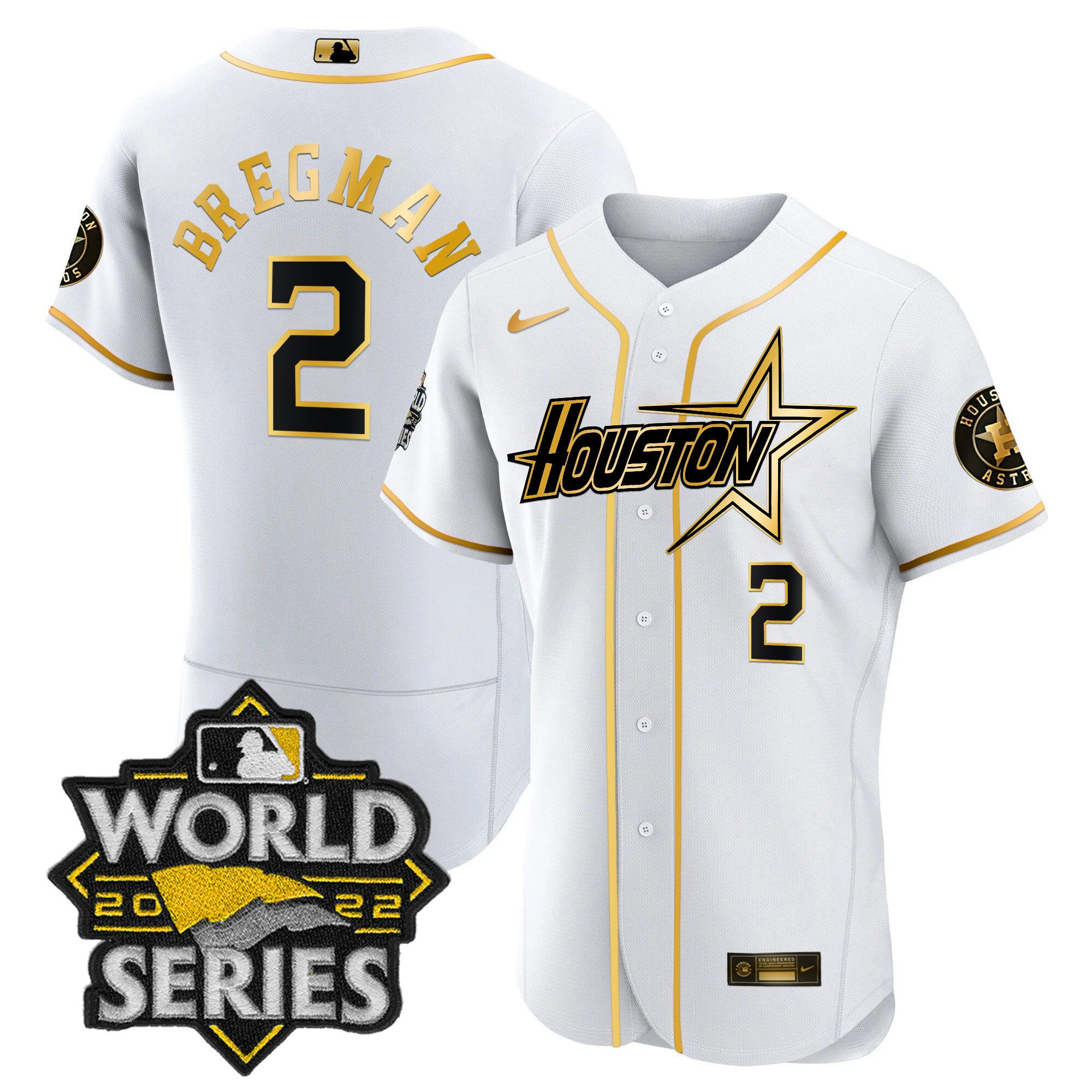 Alex Bregman Men's Houston Astros World Series Black Gold Special Flex White Jersey - All Stitched