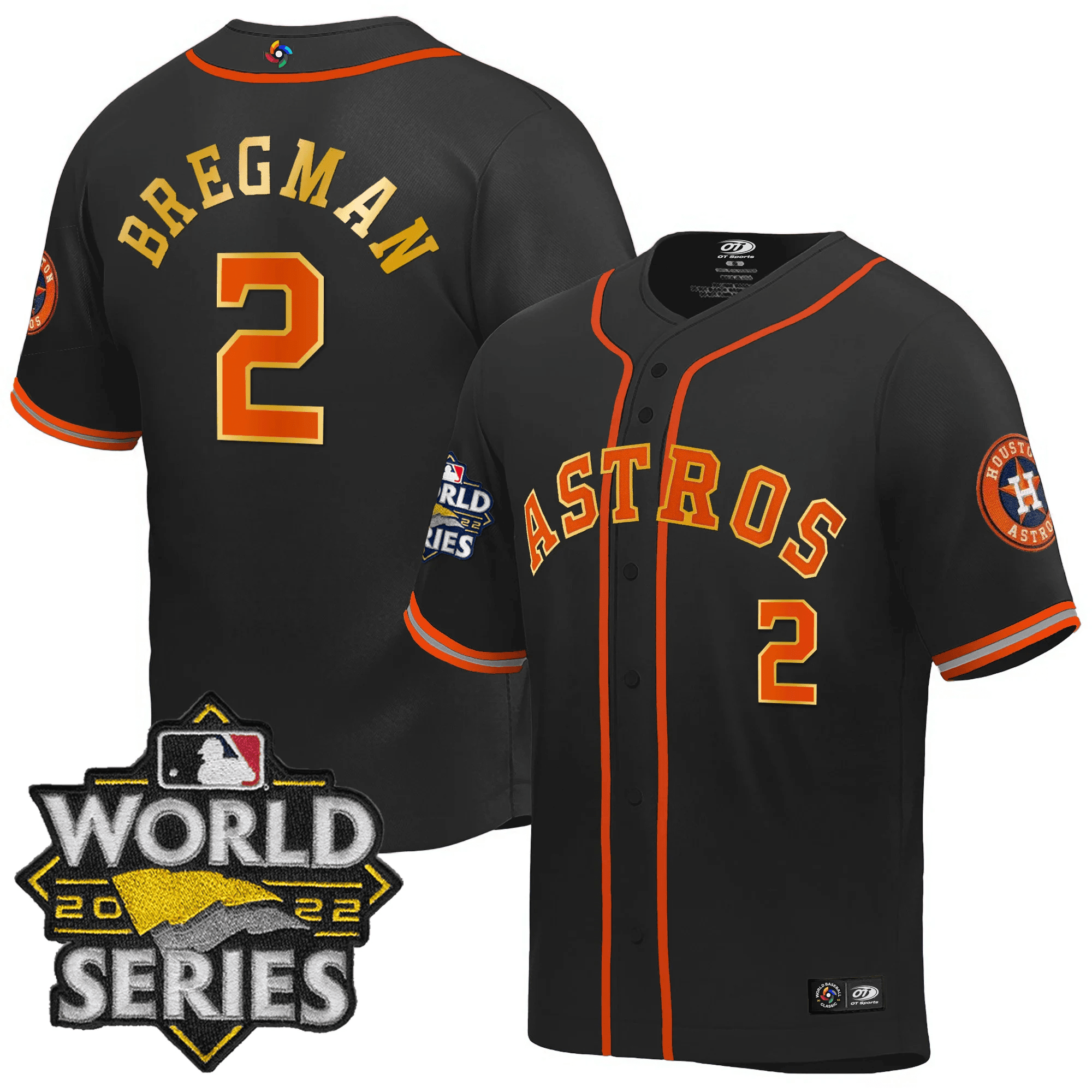 Alex Bregman Men's Houston Astros World Series Classic Black Gold Trim Jersey - All Stitched