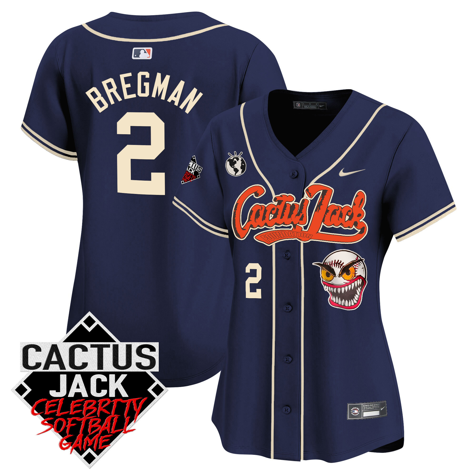Alex Bregman Women's Houston Astros Cactus Jack Celebrity Softball Game Patch Vapor Premier Limited Navy Jersey - All Stitched