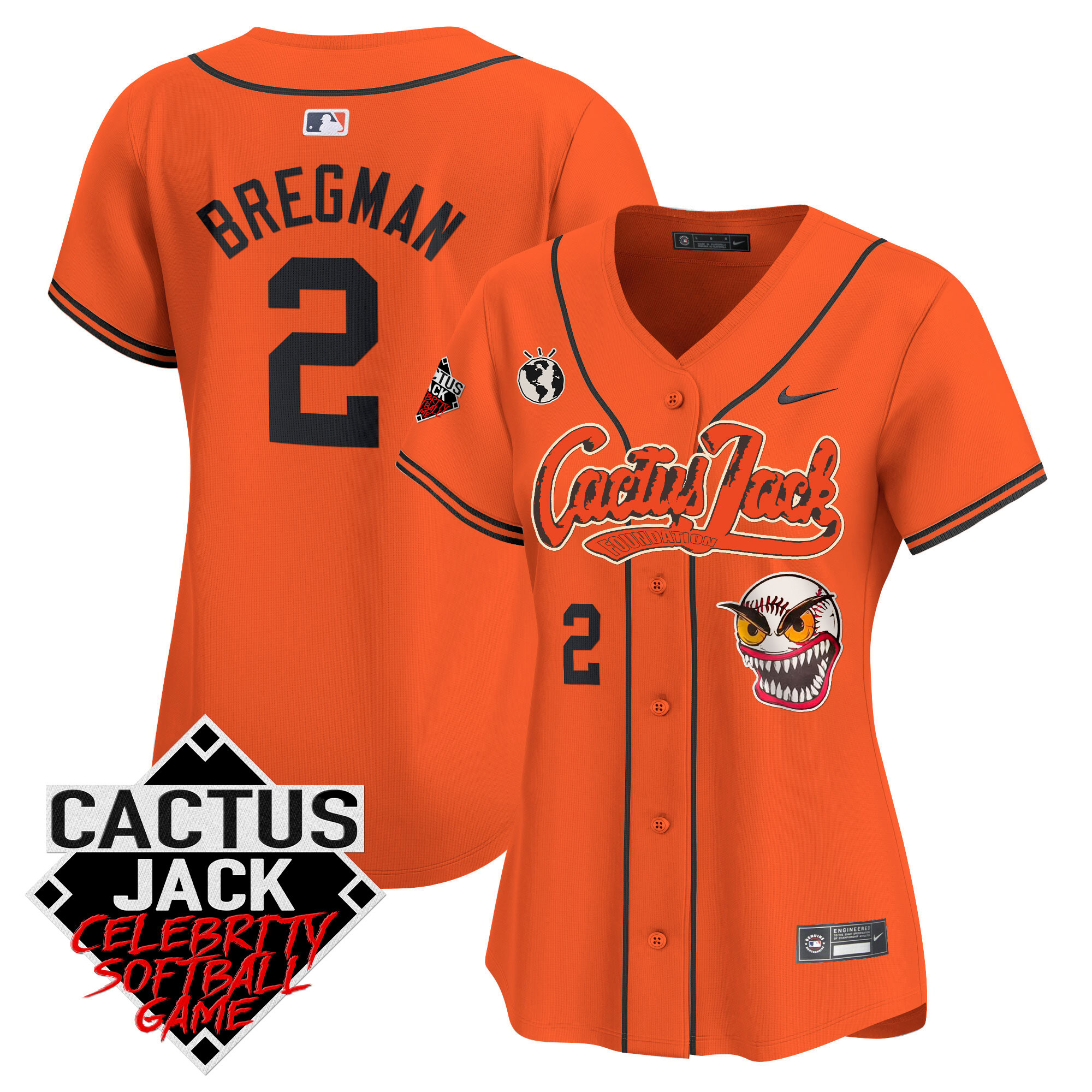 Alex Bregman Women's Houston Astros Cactus Jack Celebrity Softball Game Patch Vapor Premier Limited Orange Jersey - All Stitched