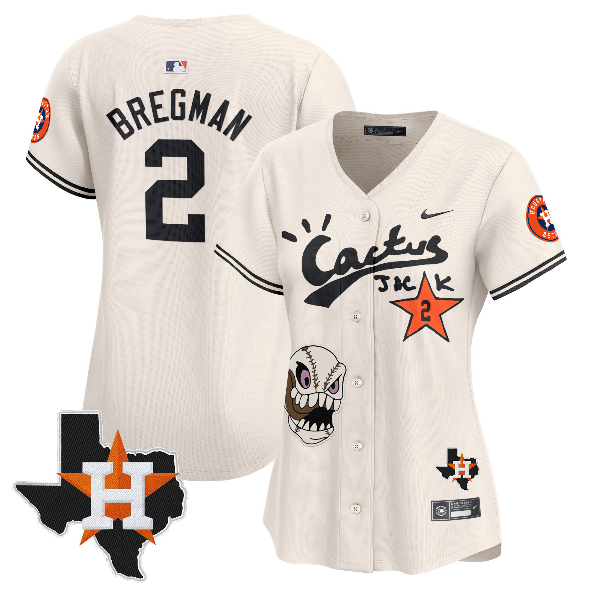 Alex Bregman Women's Houston Astros Cactus Jack Patch Vapor Premier Limited Cream Jersey - All Stitched