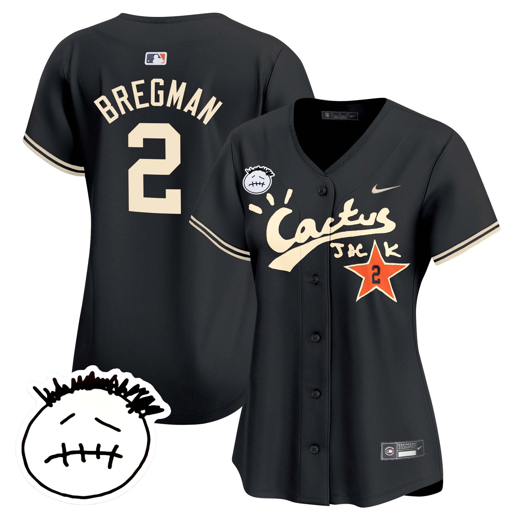 Alex Bregman Women's Houston Astros Cactus Jack Patch Vapor Premier Limited V4 Black Jersey - All Stitched