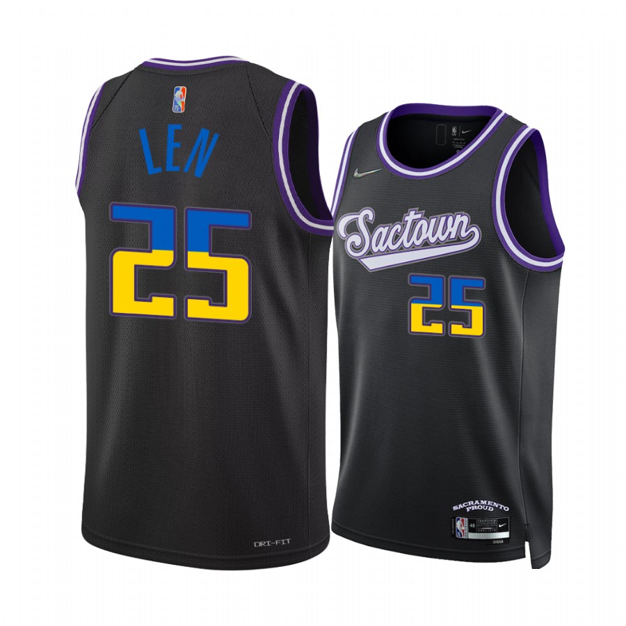 Alex Len No War Support Ukraine Sacramento Kings #25 Black Jersey Limited