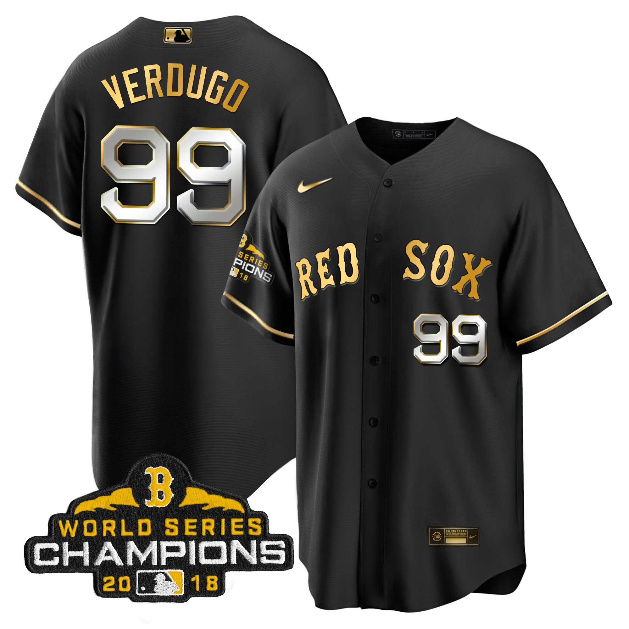 Alex Verdugo Men Boston Red Sox World Series Champion Gold Cool Black Jersey - All Stitched