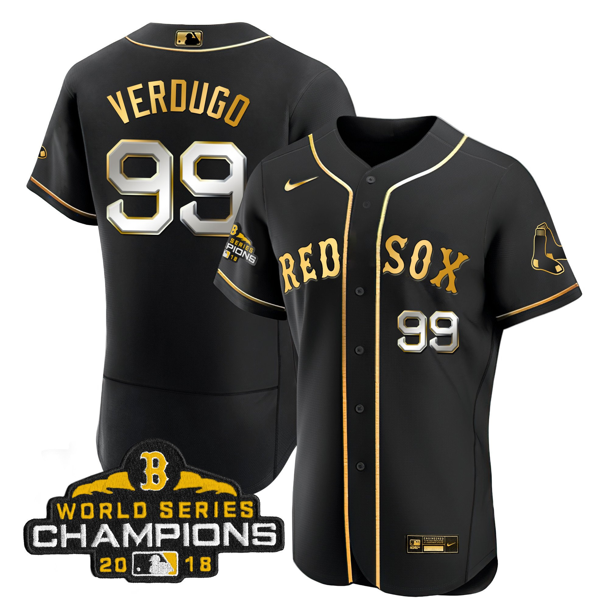 Alex Verdugo Men Boston Red Sox World Series Champion Gold Flex Black Jersey - All Stitched