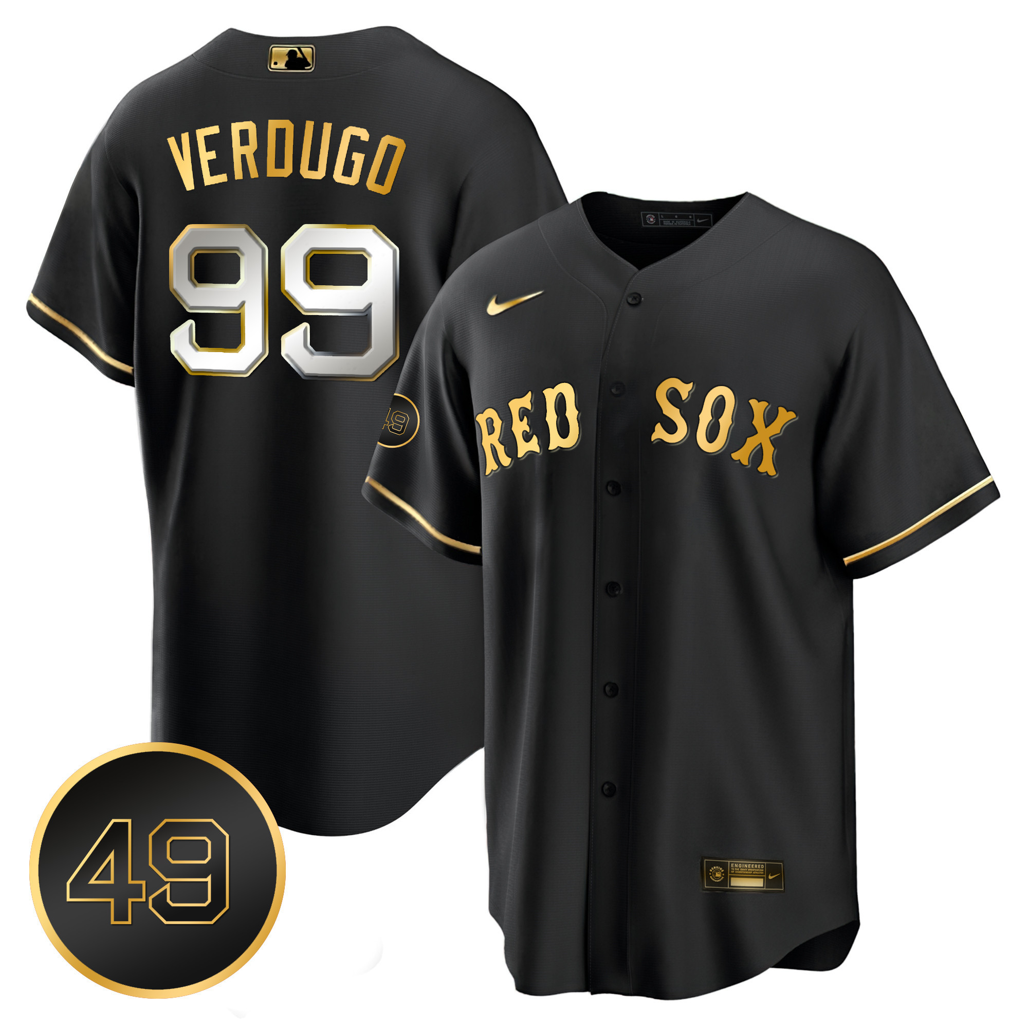 Alex Verdugo Men's Boston Red Sox #49 Tim Wakefield Patch Cool Base Black Limited Jersey - All Stitched