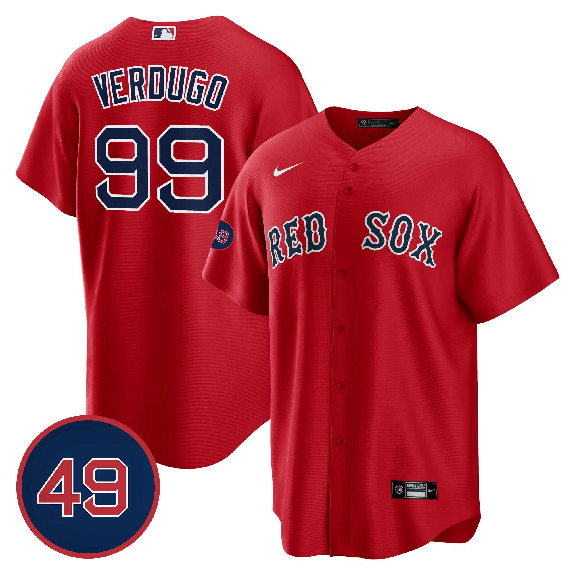 Alex Verdugo Men's Boston Red Sox #49 Tim Wakefield Patch Cool Base Jersey - All Stitched