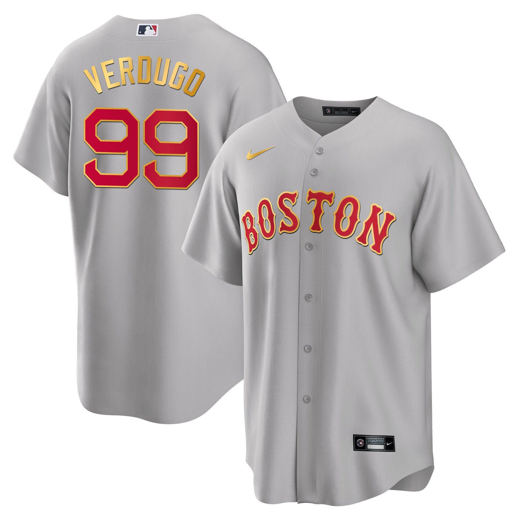 Alex Verdugo Men's Boston Red Sox Gold Trim Cool Gray Jersey - All Stitched