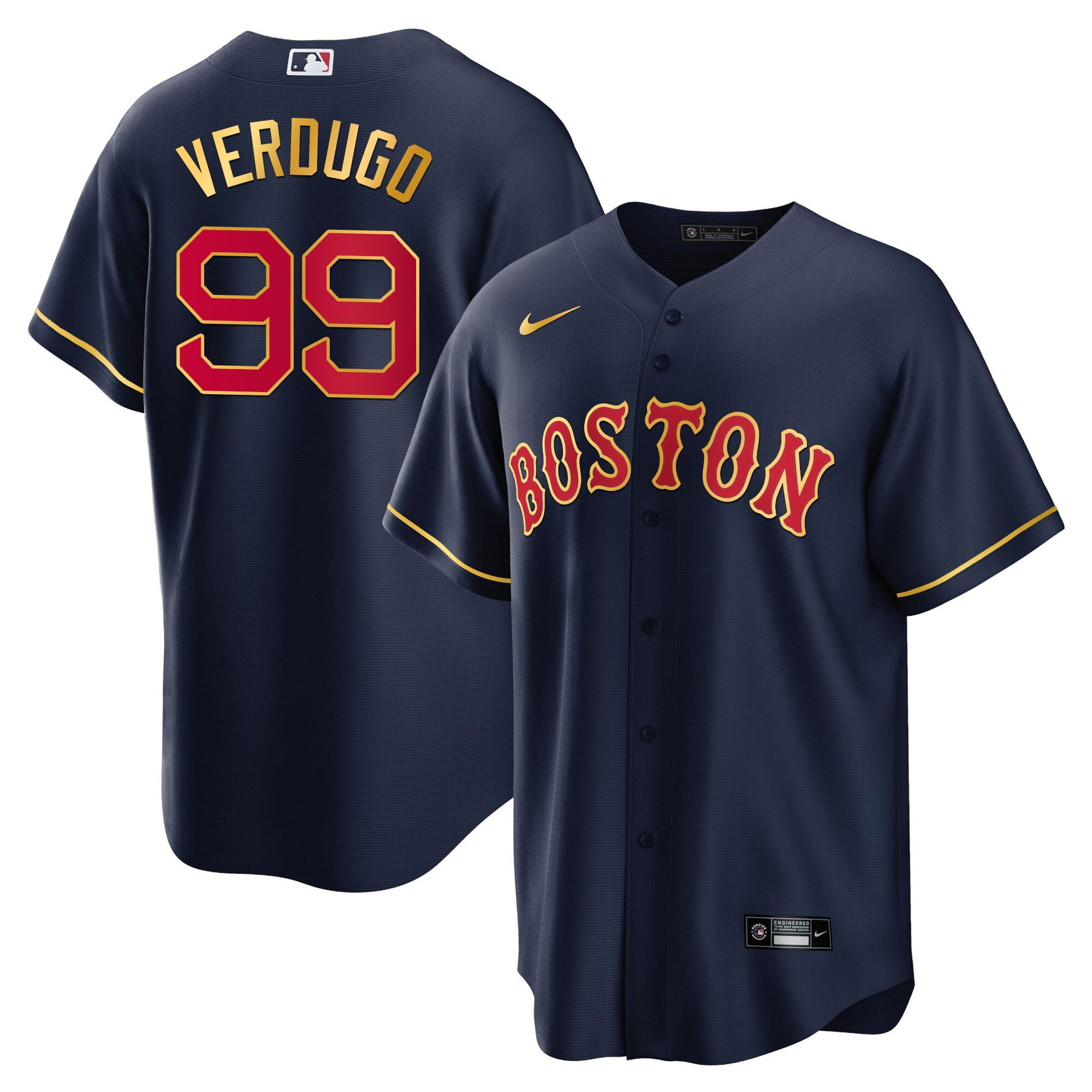 Alex Verdugo Men's Boston Red Sox Gold Trim Cool Navy Jersey - All Stitched