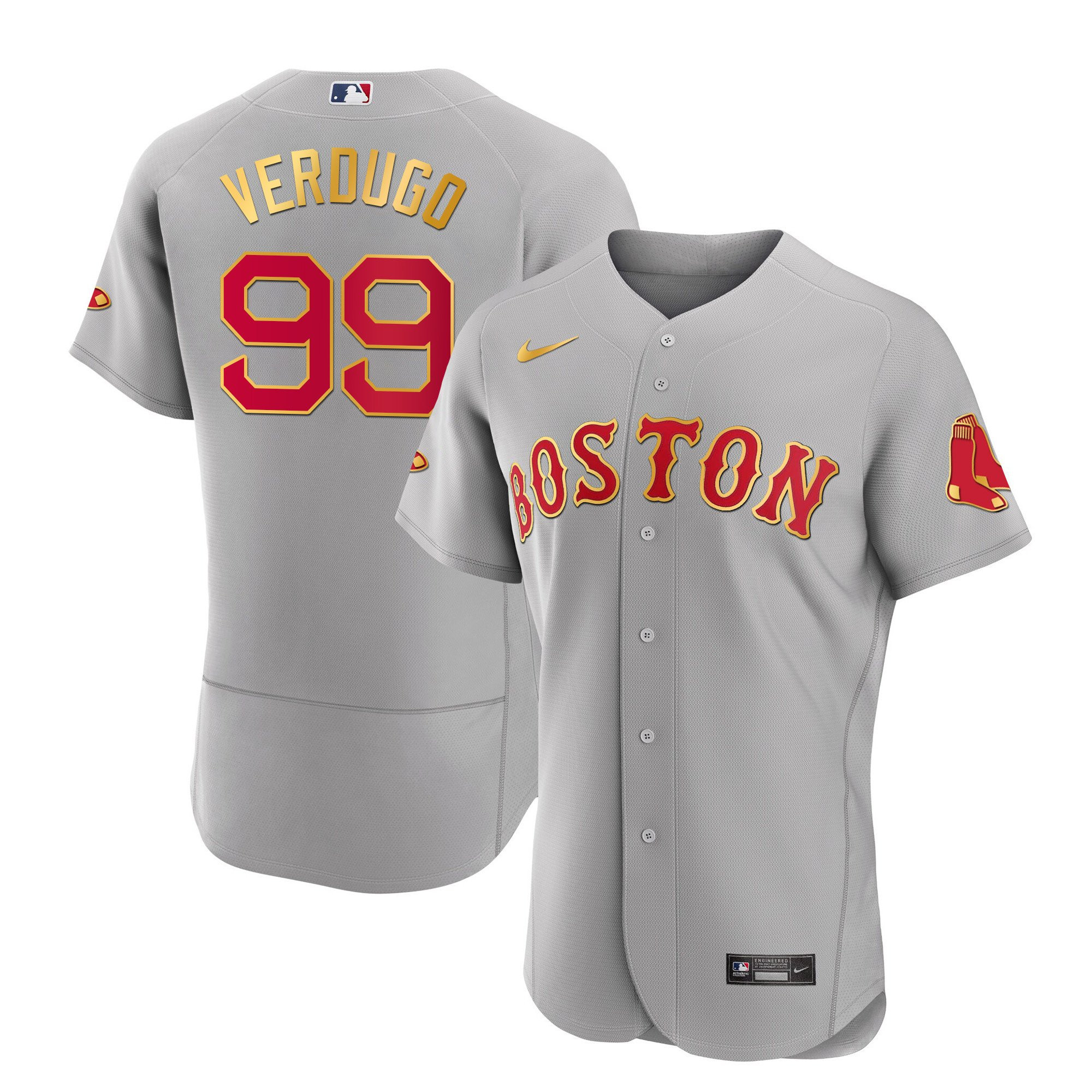 Alex Verdugo Men's Boston Red Sox Gold Trim Flex Gray Jersey - All Stitched