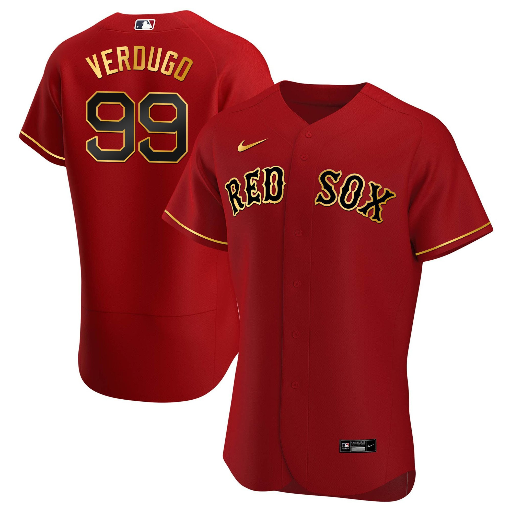 Alex Verdugo Men's Boston Red Sox Gold Trim Flex Red Jersey - All Stitched