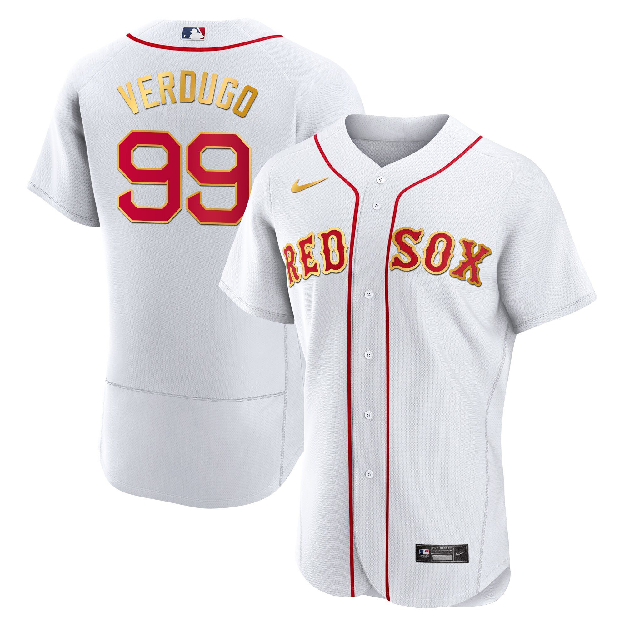 Alex Verdugo Men's Boston Red Sox Gold Trim Flex White Jersey - All Stitched