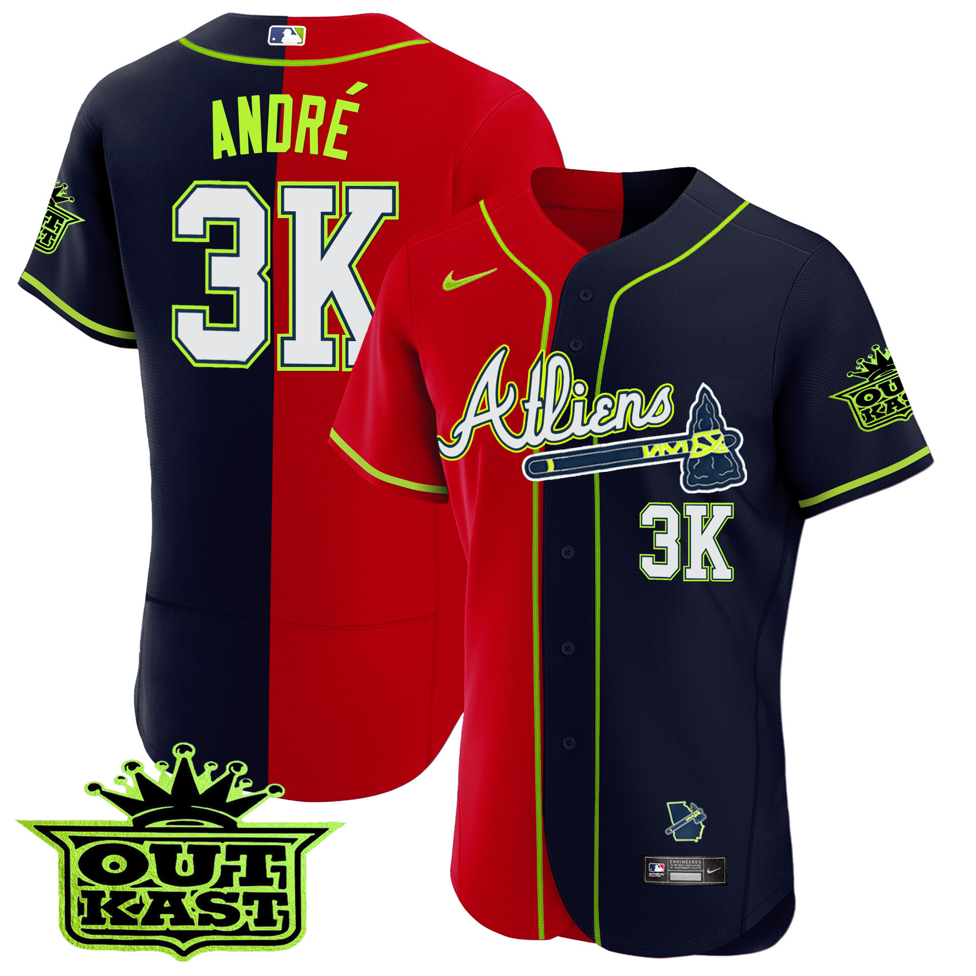 André Men's Atlanta Braves Atliens Alternate Flex Base Red Split Jersey - All Stitched