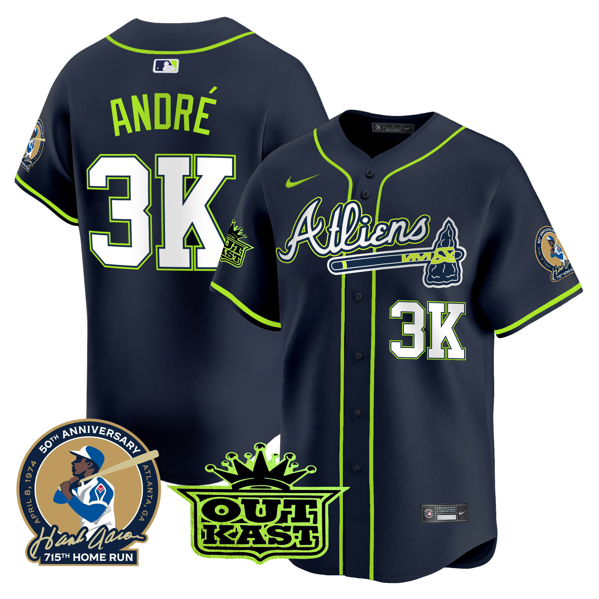 André Men's Atlanta Braves Atliens & Hank Aaron Patch Vapor Premier Limited Jersey - All Stitched