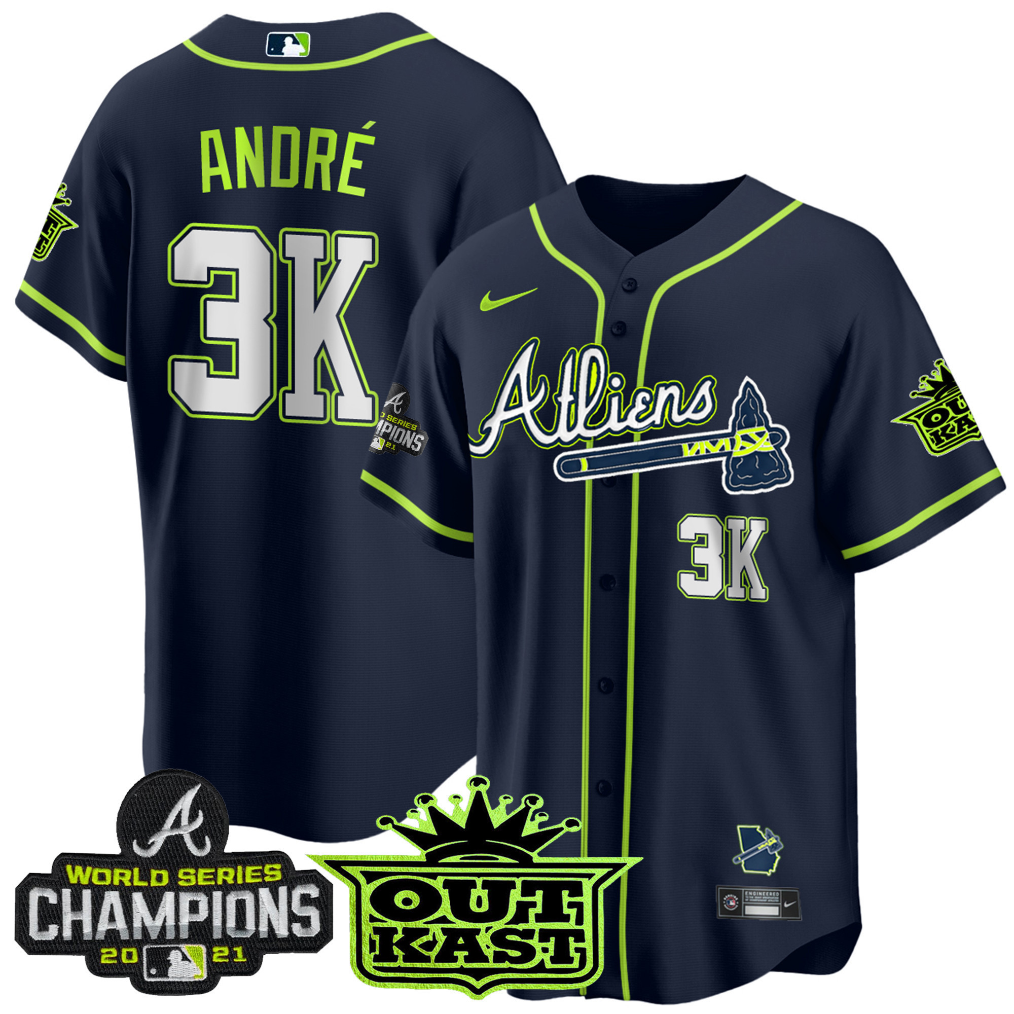 André Men's Atlanta Braves Atliens Champions Cool Base Jersey - All Stitched