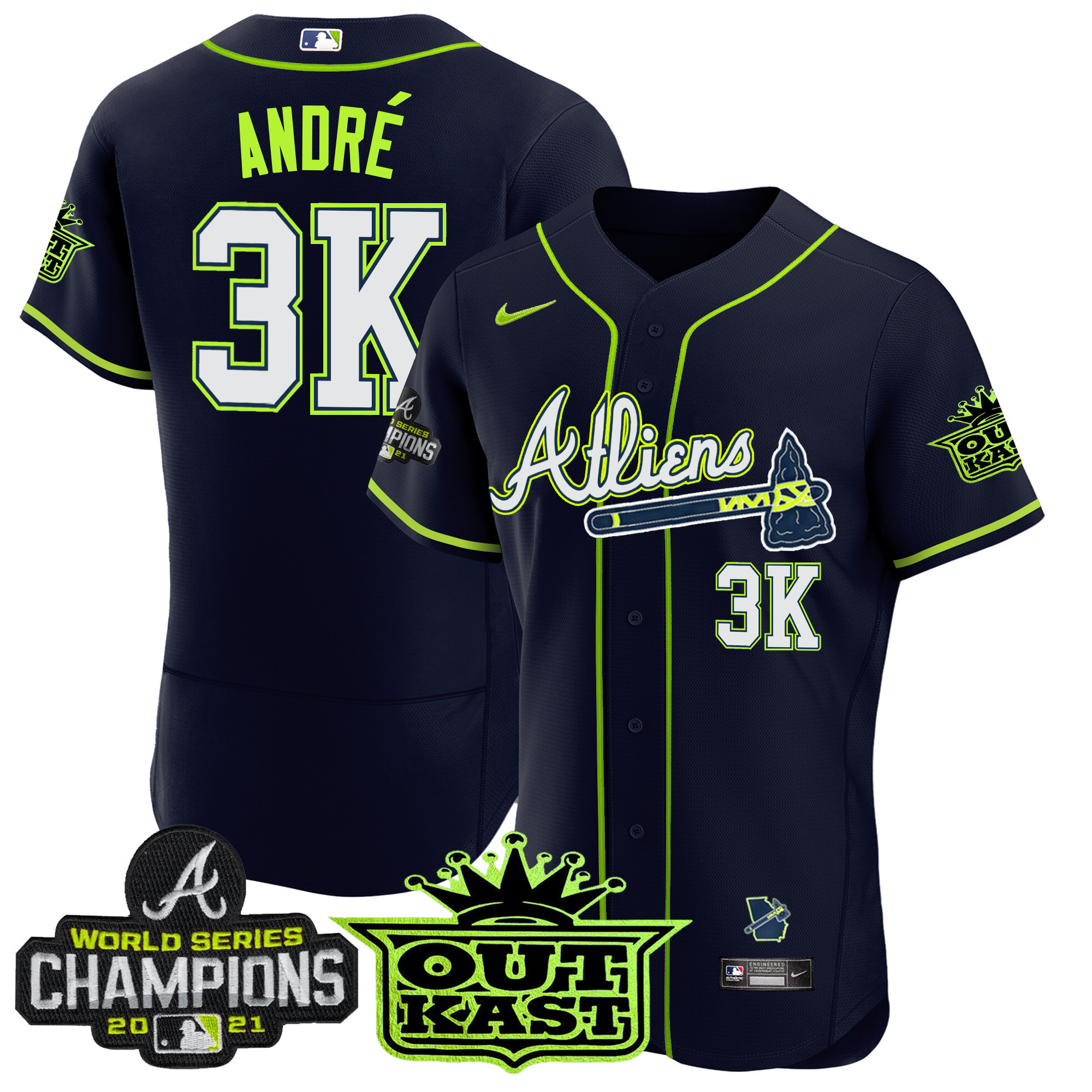 André Men's Atlanta Braves Atliens Champions Flex Base Jersey - All Stitched