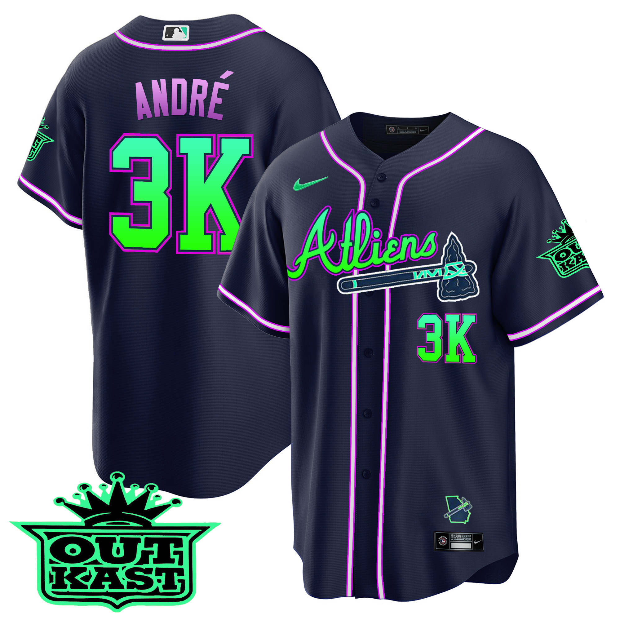 André Men's Atlanta Braves Atliens Cool Base - Galaxy Version Jersey - All Stitched