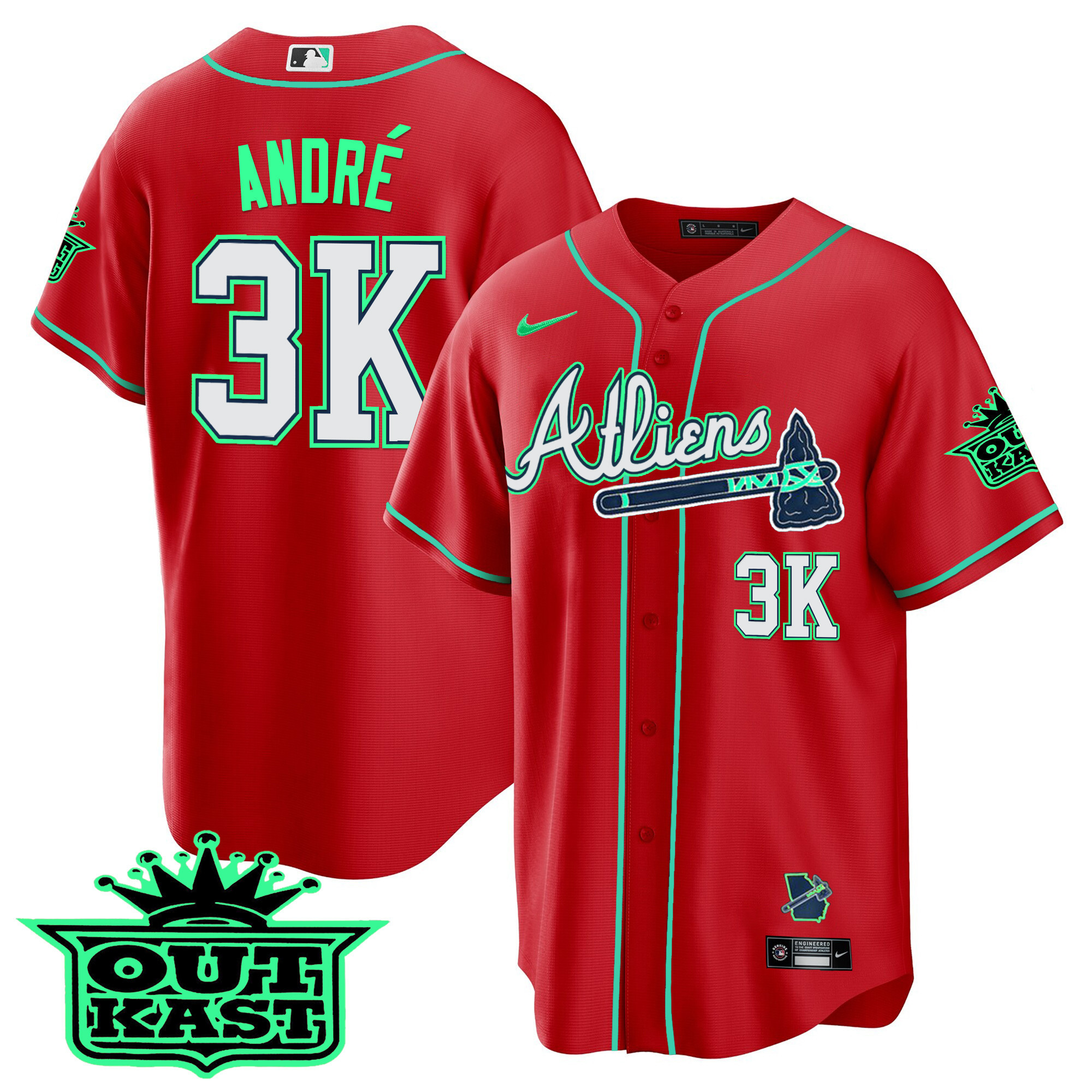 André Men's Atlanta Braves Atliens Cool Base - Galaxy Version Red Jersey - All Stitched