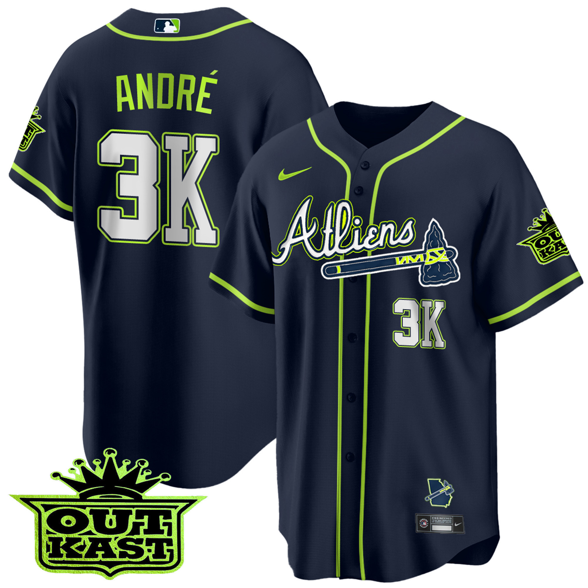 André Men's Atlanta Braves Atliens Cool Base Jersey - All Stitched
