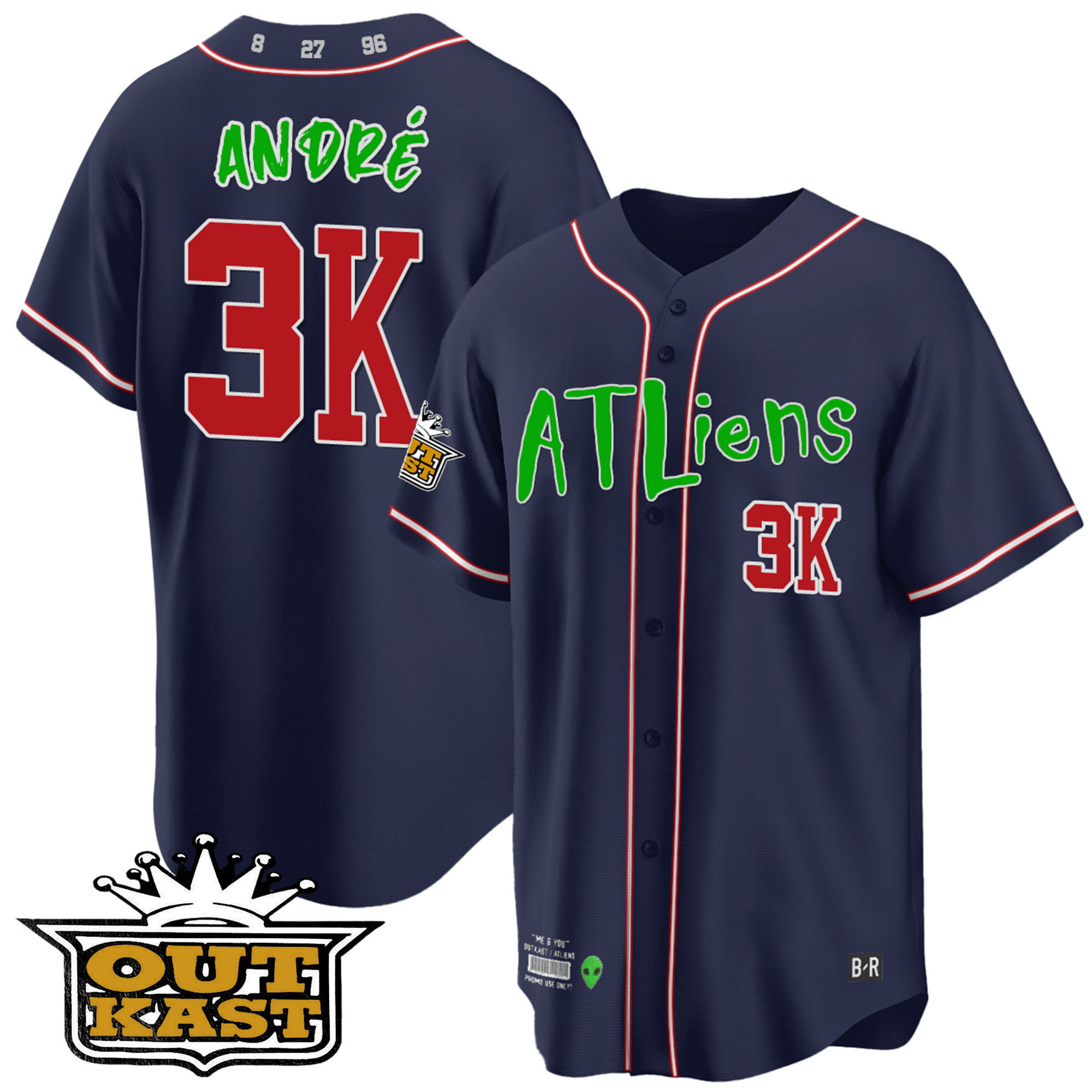 André Men's Atlanta Braves Atliens Cool Base Navy Jersey - All Stitched