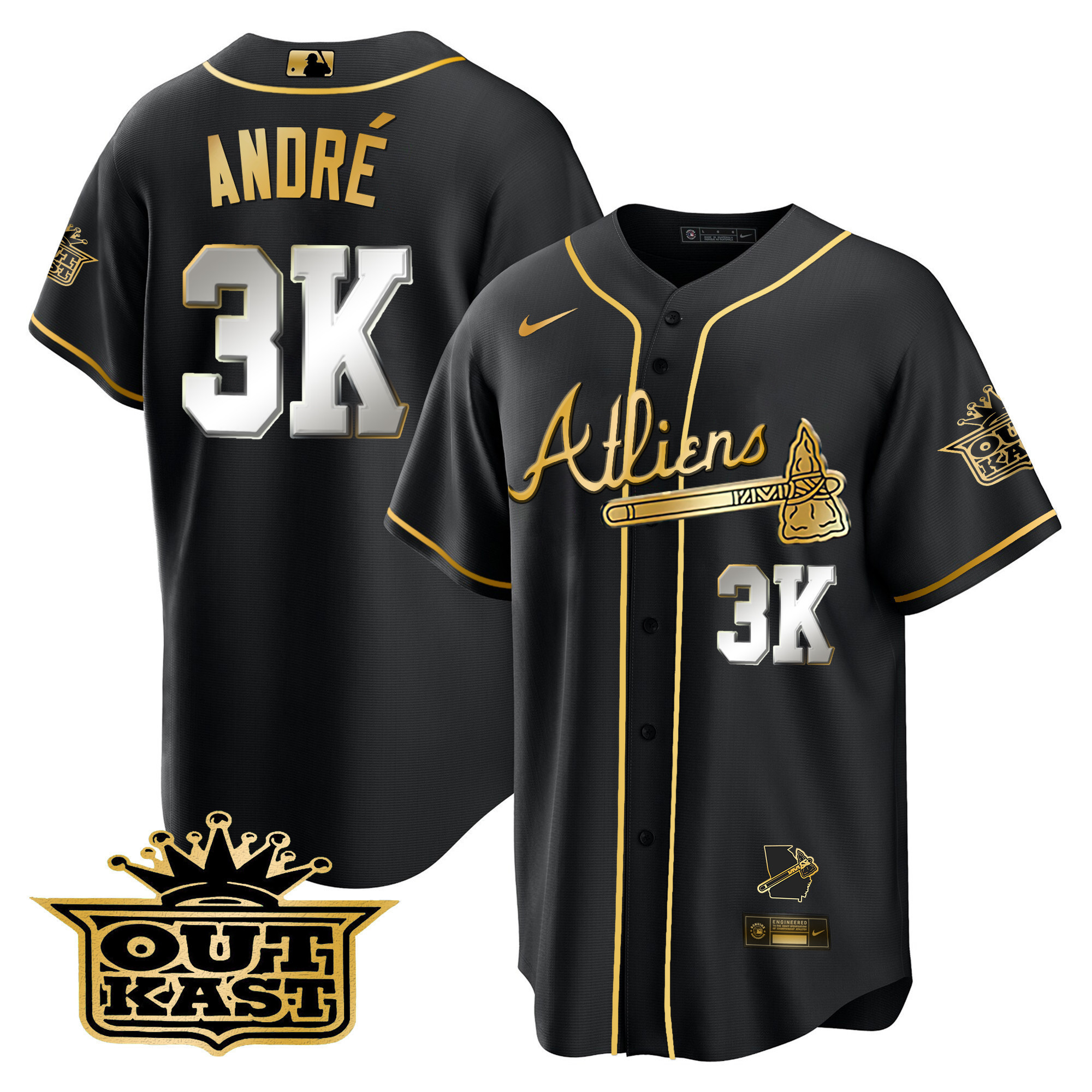 André Men's Atlanta Braves Atliens Cool Base V2 Black Limited Jersey - All Stitched