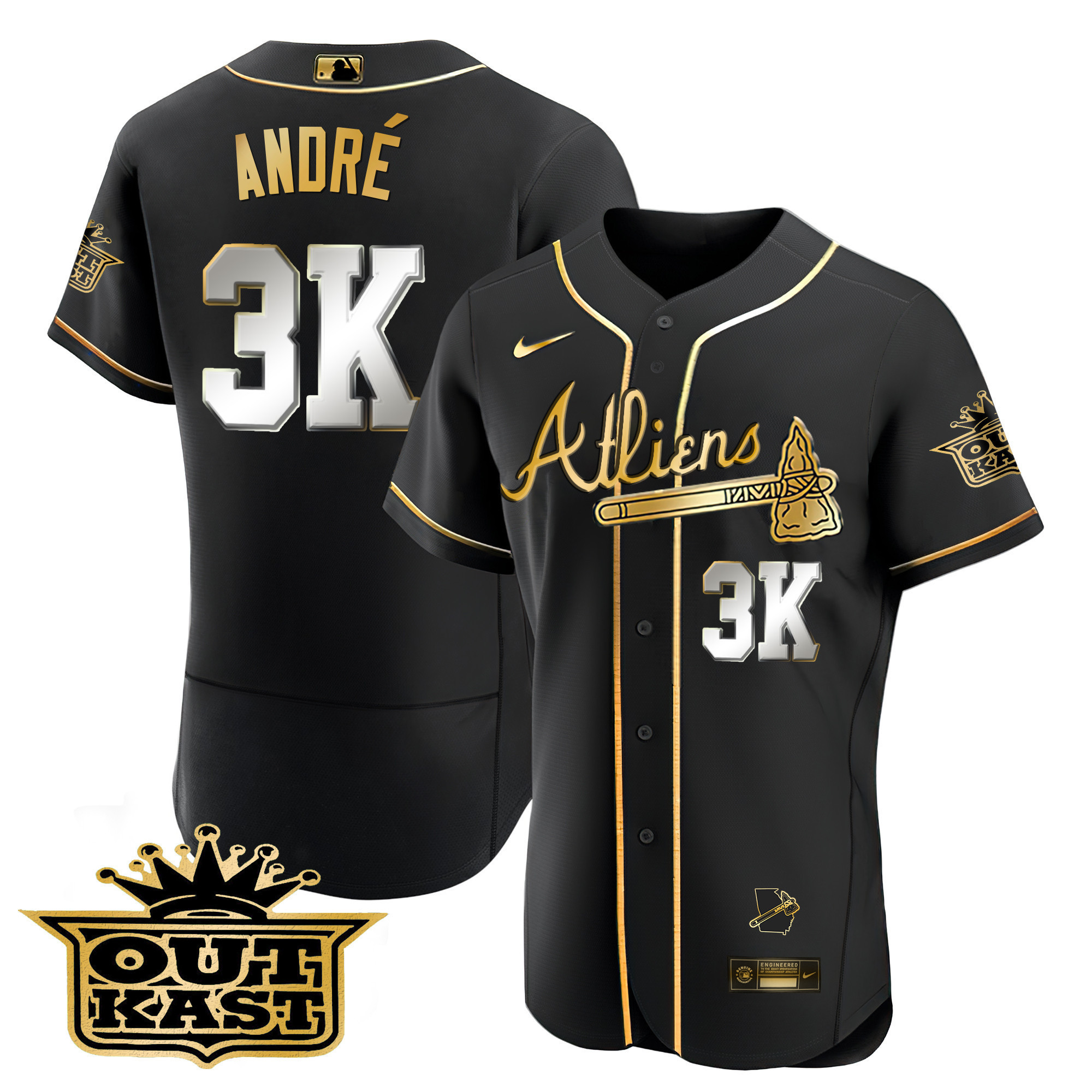 André Men's Atlanta Braves Atliens Flex Base V2 Black Limited Jersey - All Stitched