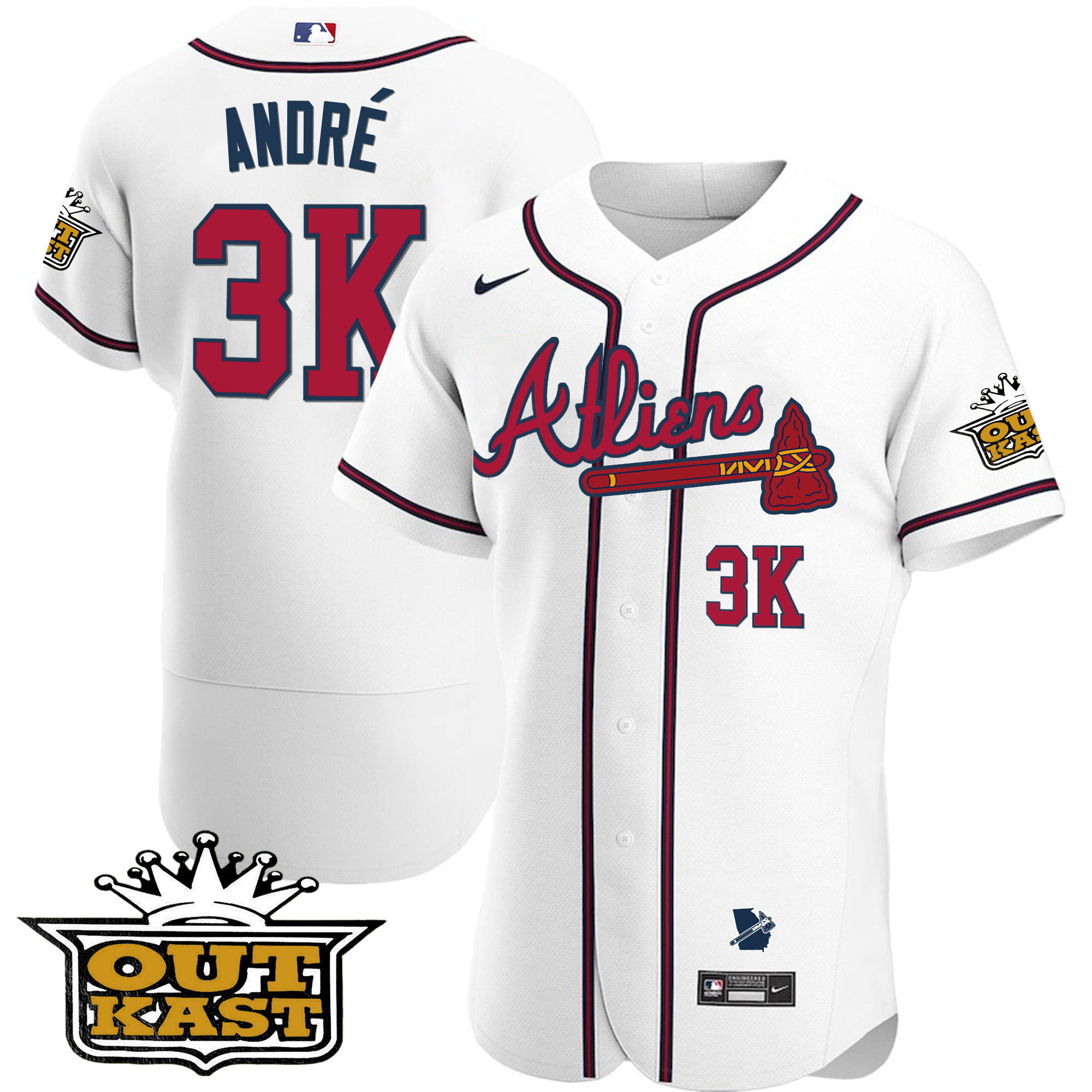 André Men's Atlanta Braves Atliens Flex Base V2 White Jersey - All Stitched