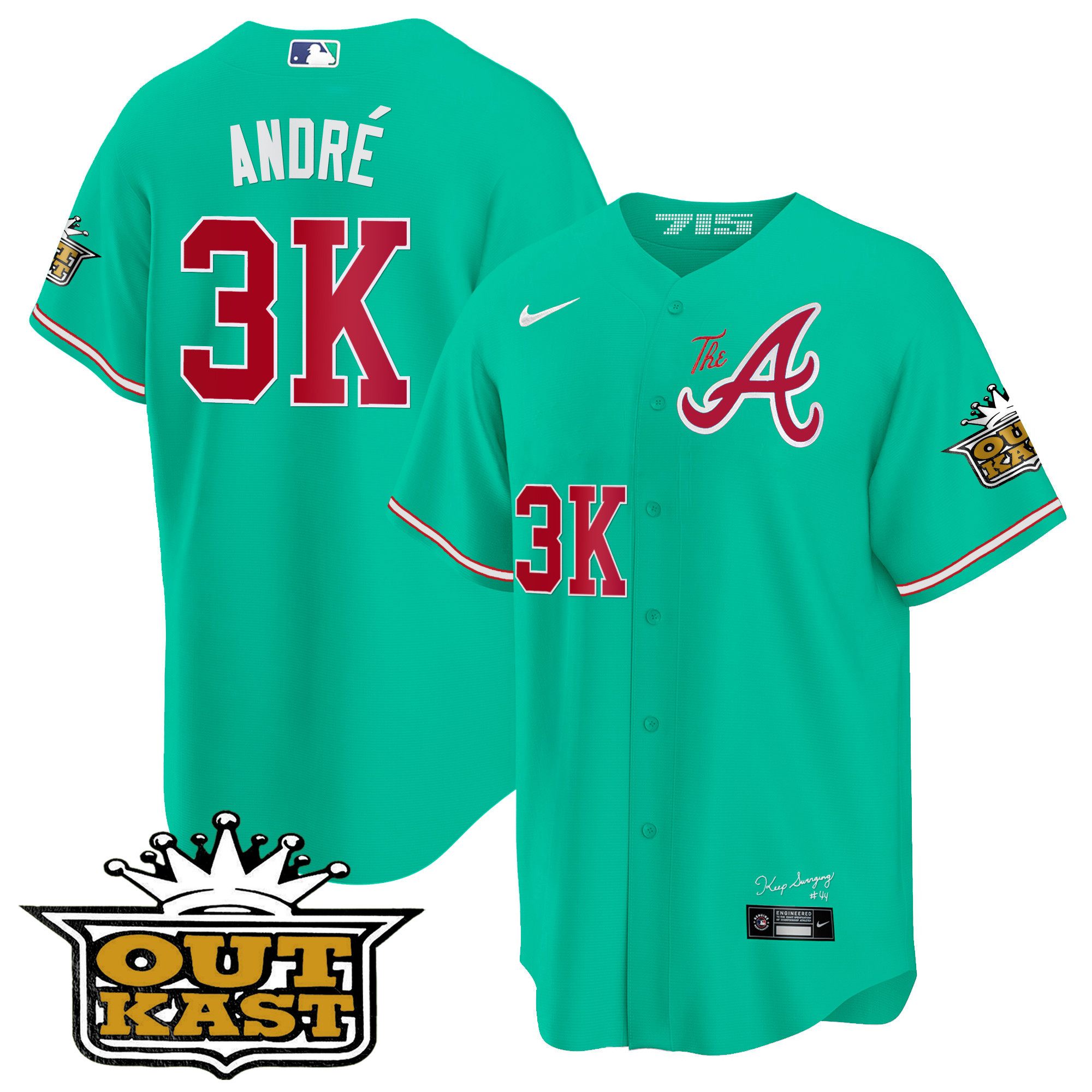 André Men's Atlanta Braves Atliens The A Cool Base - Galaxy Version Cyan Jersey - All Stitched