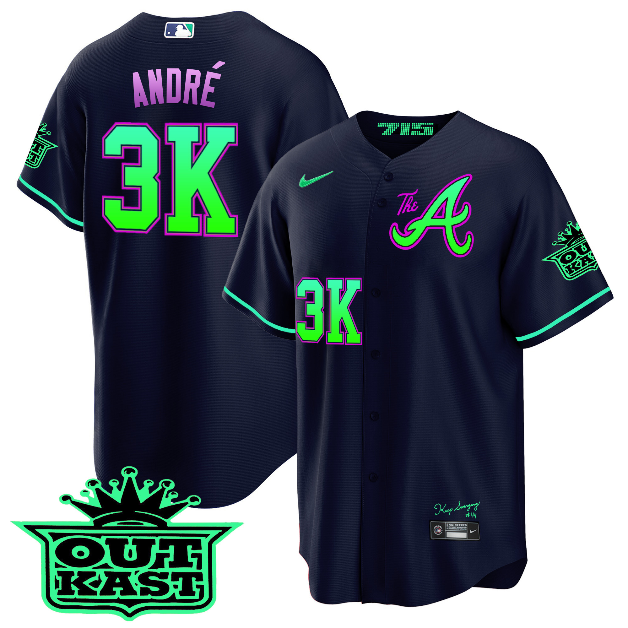 André Men's Atlanta Braves Atliens The A Cool Base - Galaxy Version Jersey - All Stitched