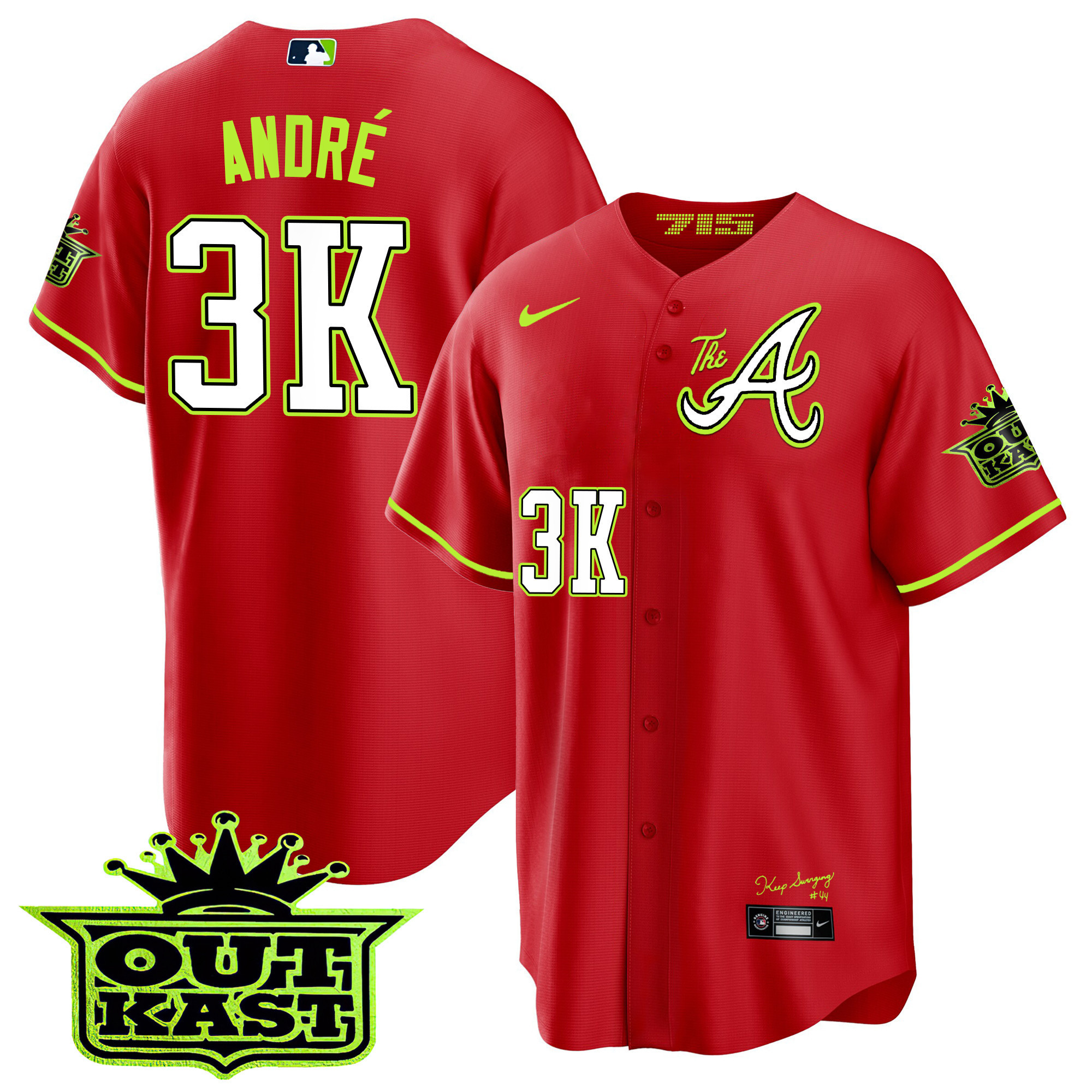 André Men's Atlanta Braves Atliens The A Cool Base Red Jersey - All Stitched