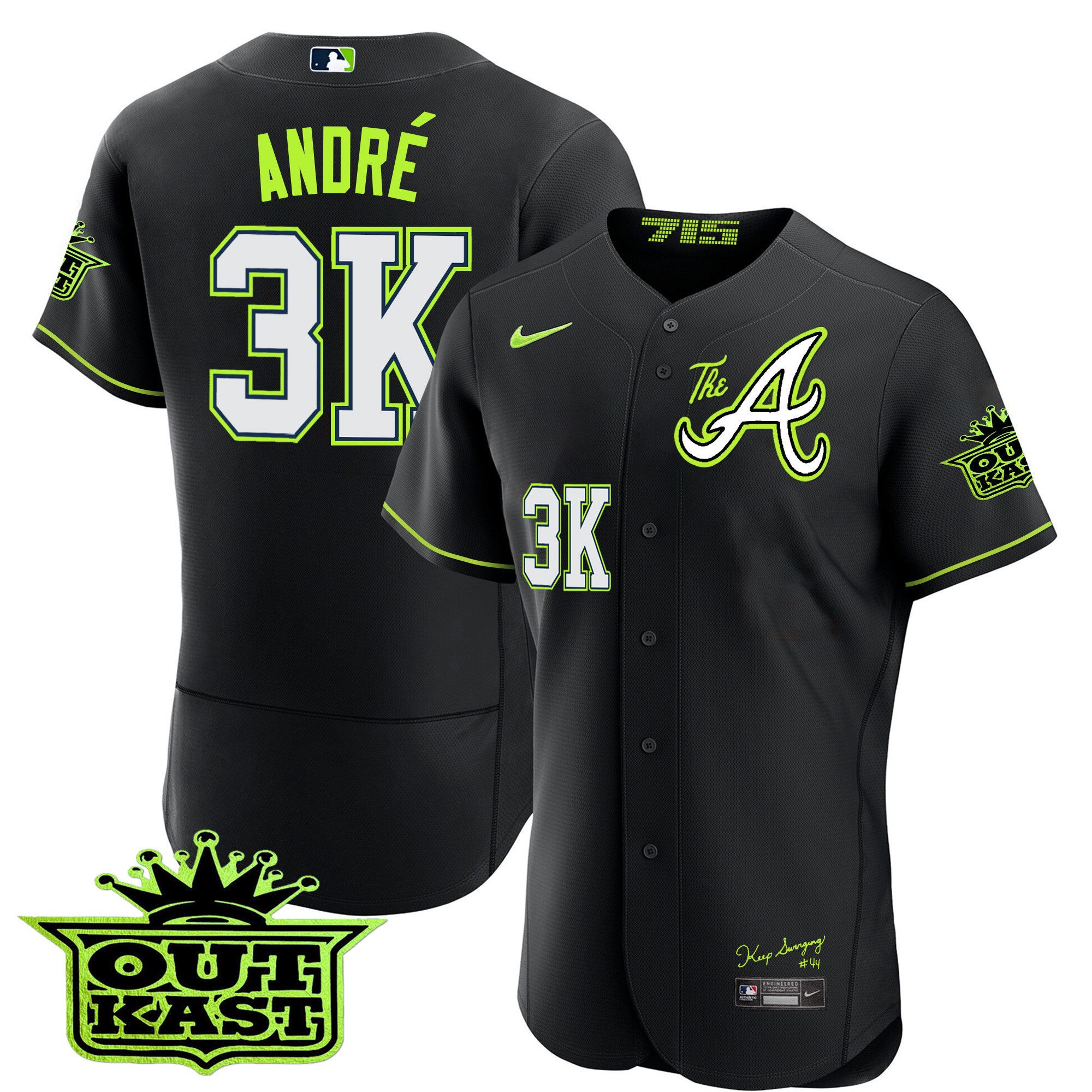 André Men's Atlanta Braves Atliens The A Flex Base Black Jersey - All Stitched