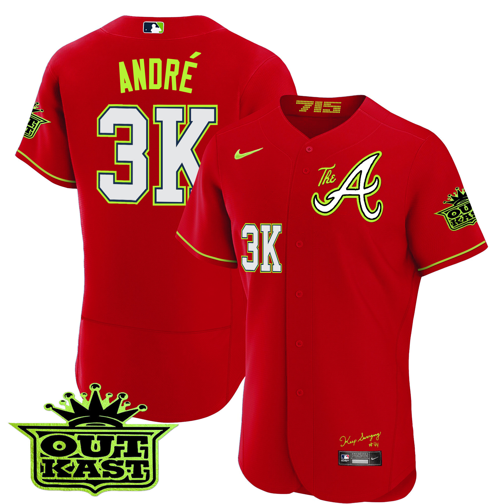 André Men's Atlanta Braves Atliens The A Flex Base Red Jersey - All Stitched