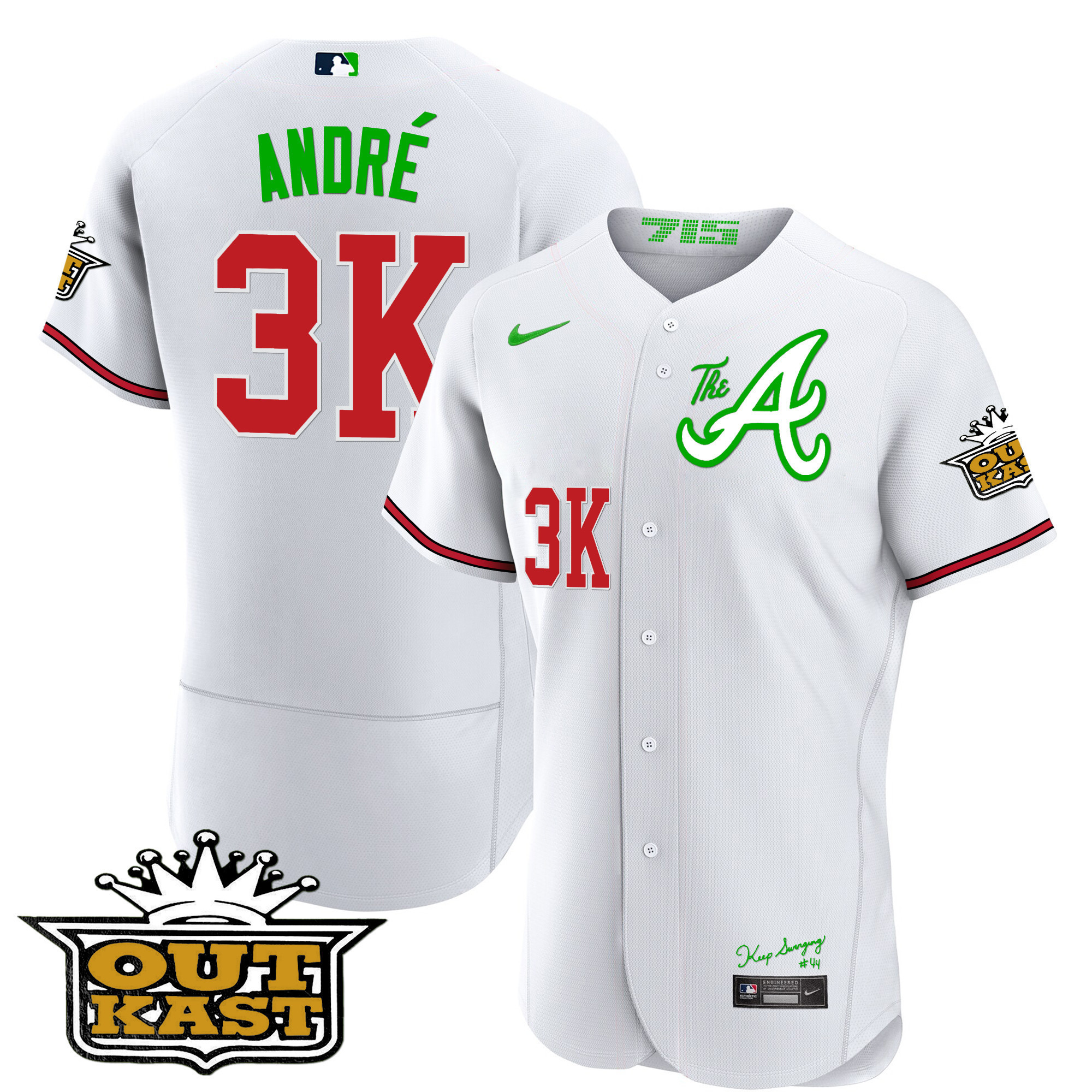 André Men's Atlanta Braves Atliens The A Flex Base White Jersey - All Stitched