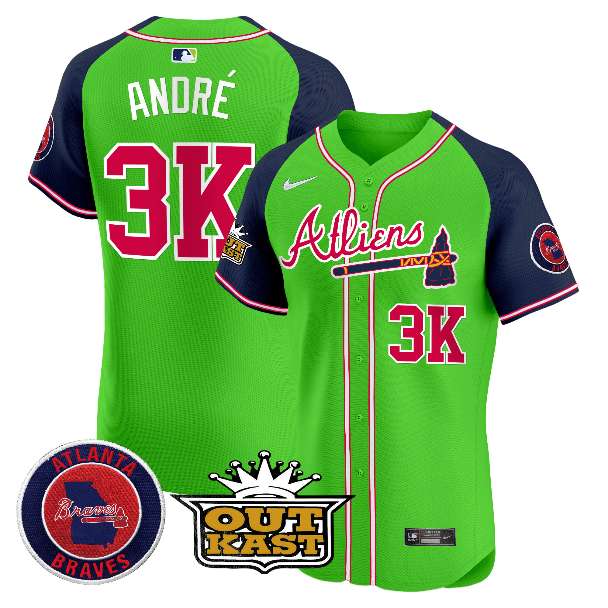André Men's Atlanta Braves Atliens Vapor Premier Elite Green Alternate Jersey - All Stitched