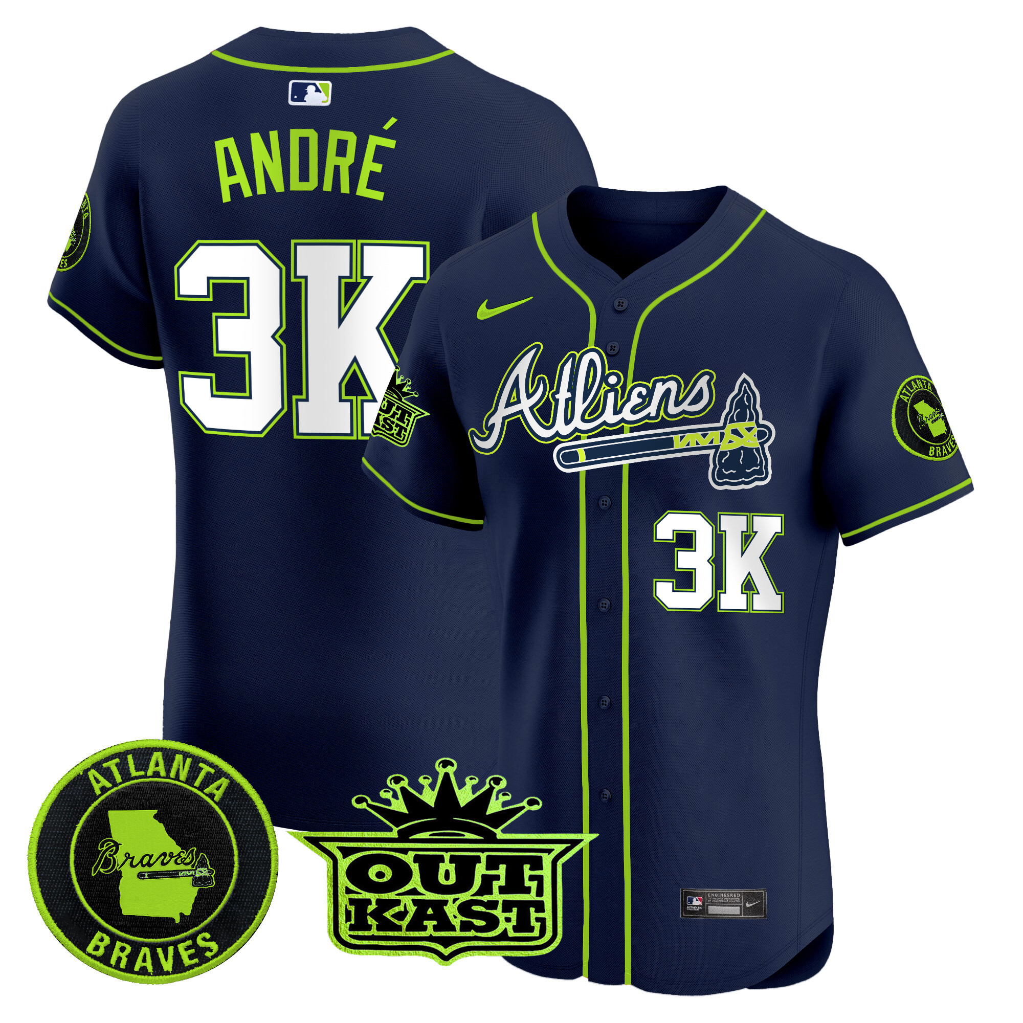 André Men's Atlanta Braves Atliens Vapor Premier Elite Jersey - All Stitched