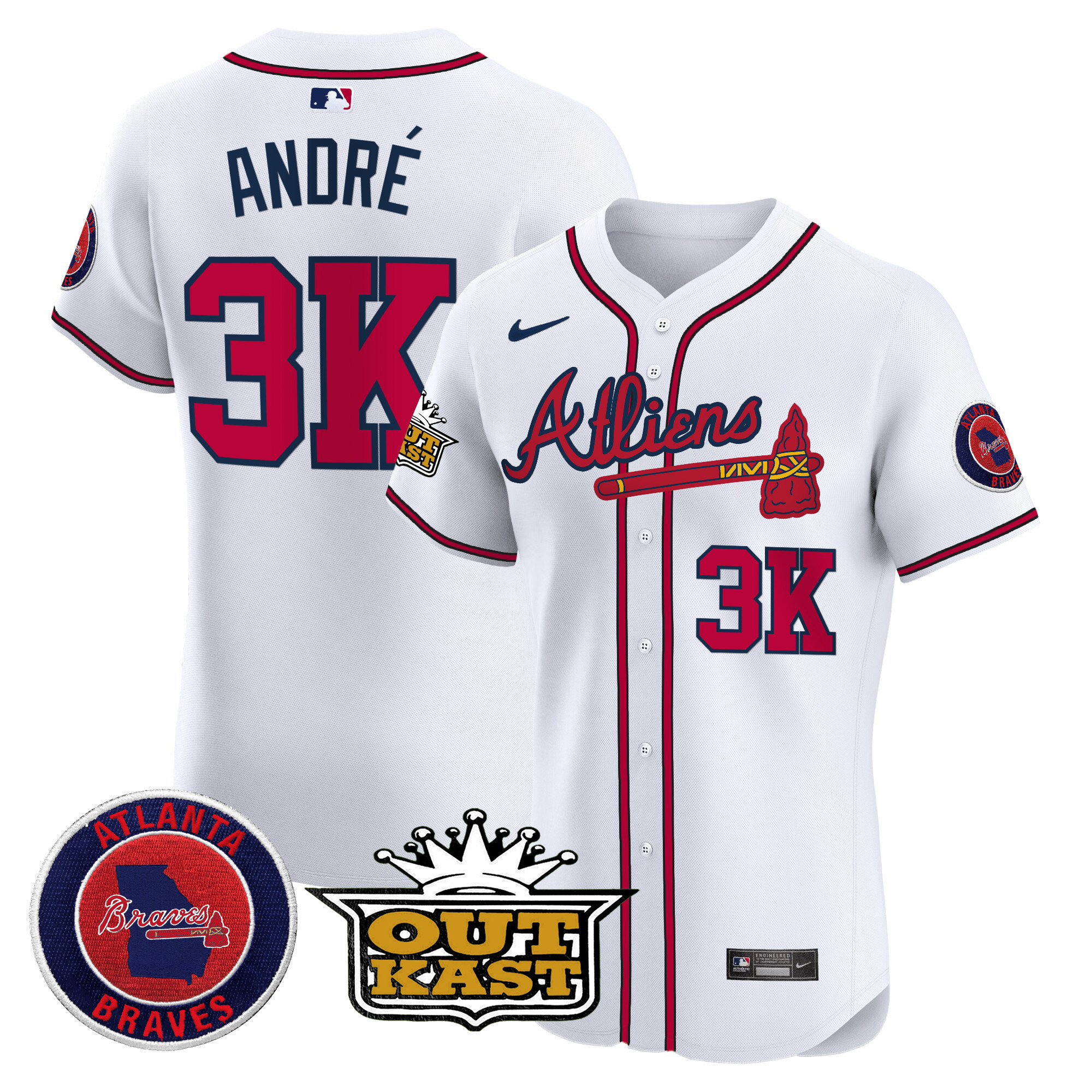André Men's Atlanta Braves Atliens Vapor Premier Elite White Jersey - All Stitched