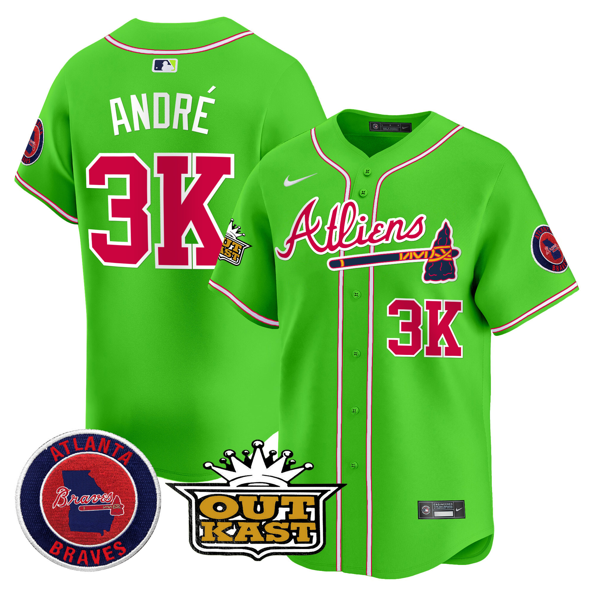 André Men's Atlanta Braves Atliens Vapor Premier Limited Bright Green Jersey - All Stitched