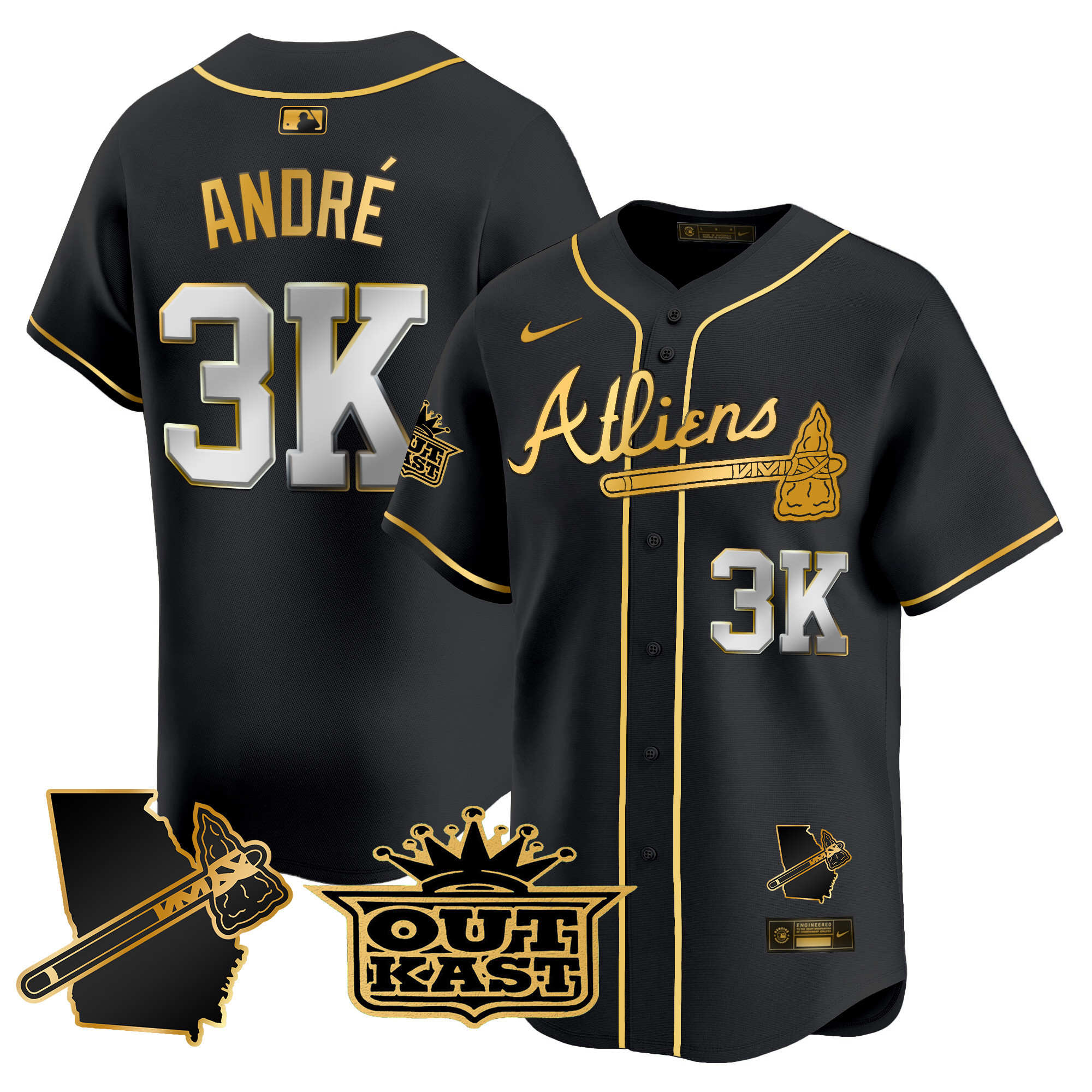 André Men's Atlanta Braves Atliens Vapor Premier Limited V2 Black Gold Jersey - All Stitched