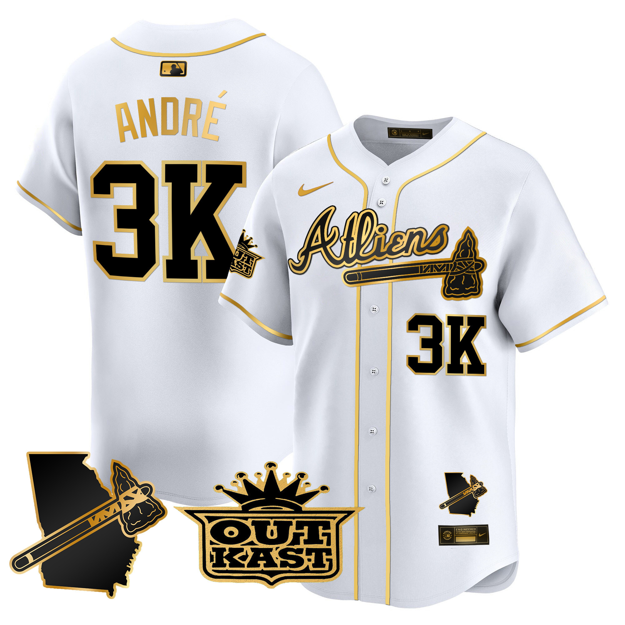 André Men's Atlanta Braves Atliens Vapor Premier Limited V2 White Gold Jersey - All Stitched