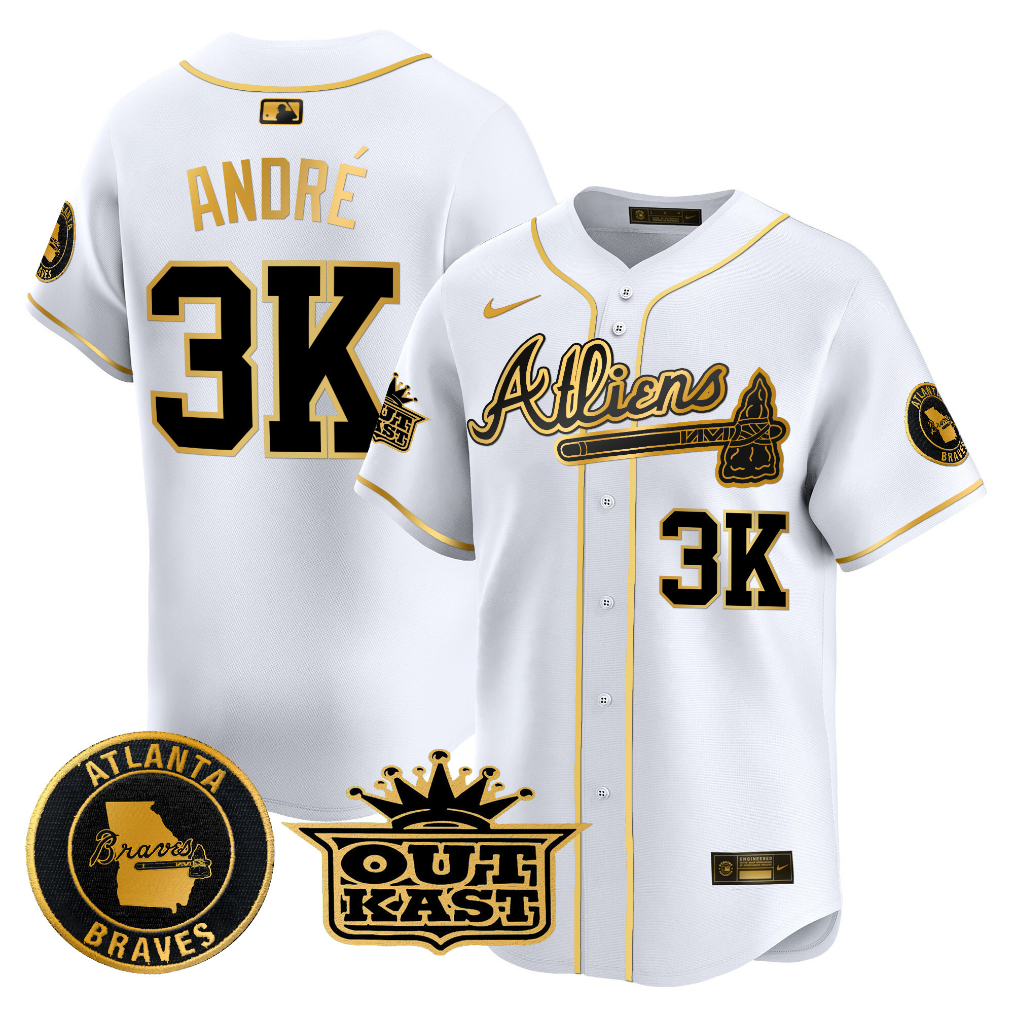 André Men's Atlanta Braves Atliens Vapor Premier Limited White Gold Jersey - All Stitched